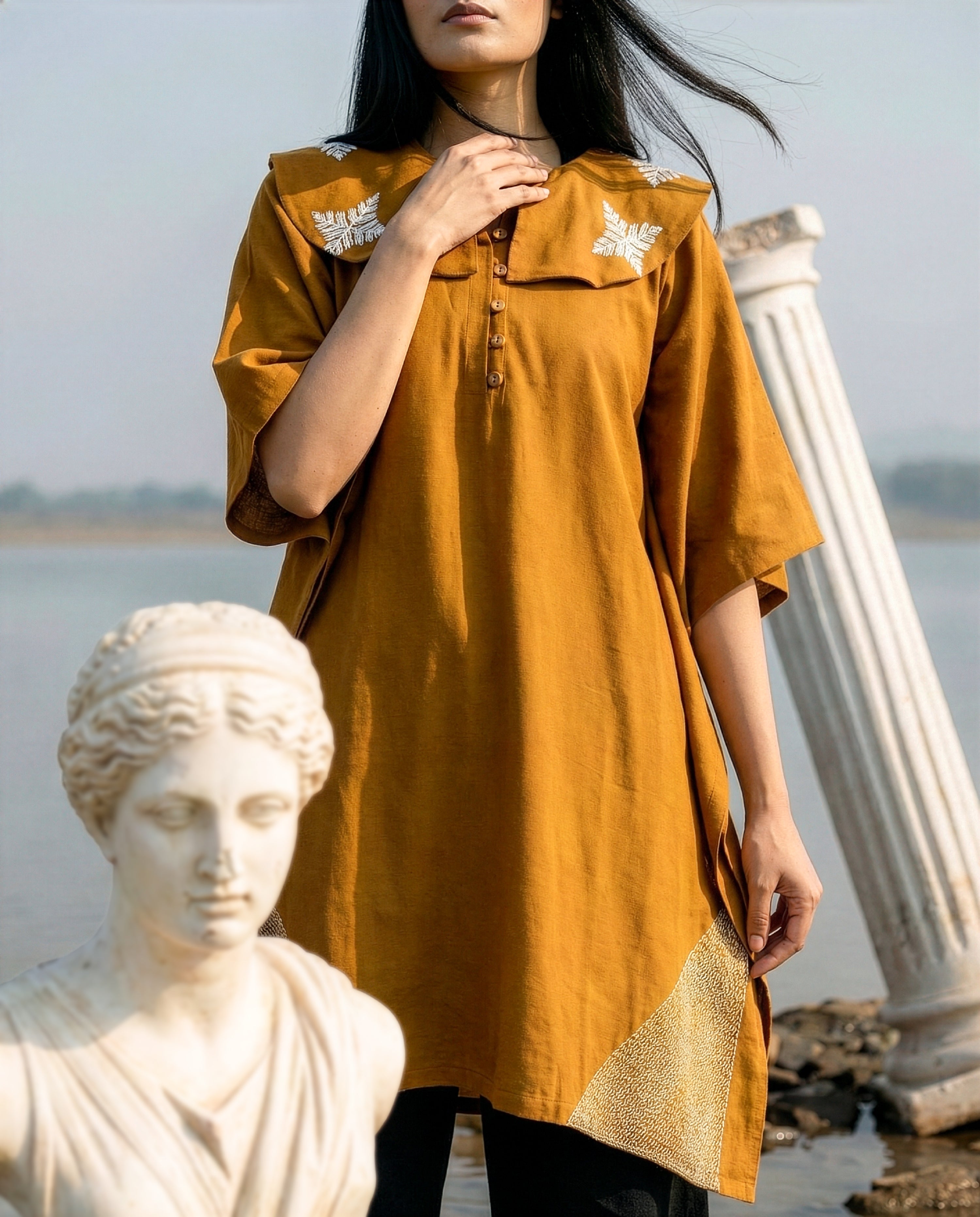 Spiced Snow Snowflake Embroidered Collar Cape