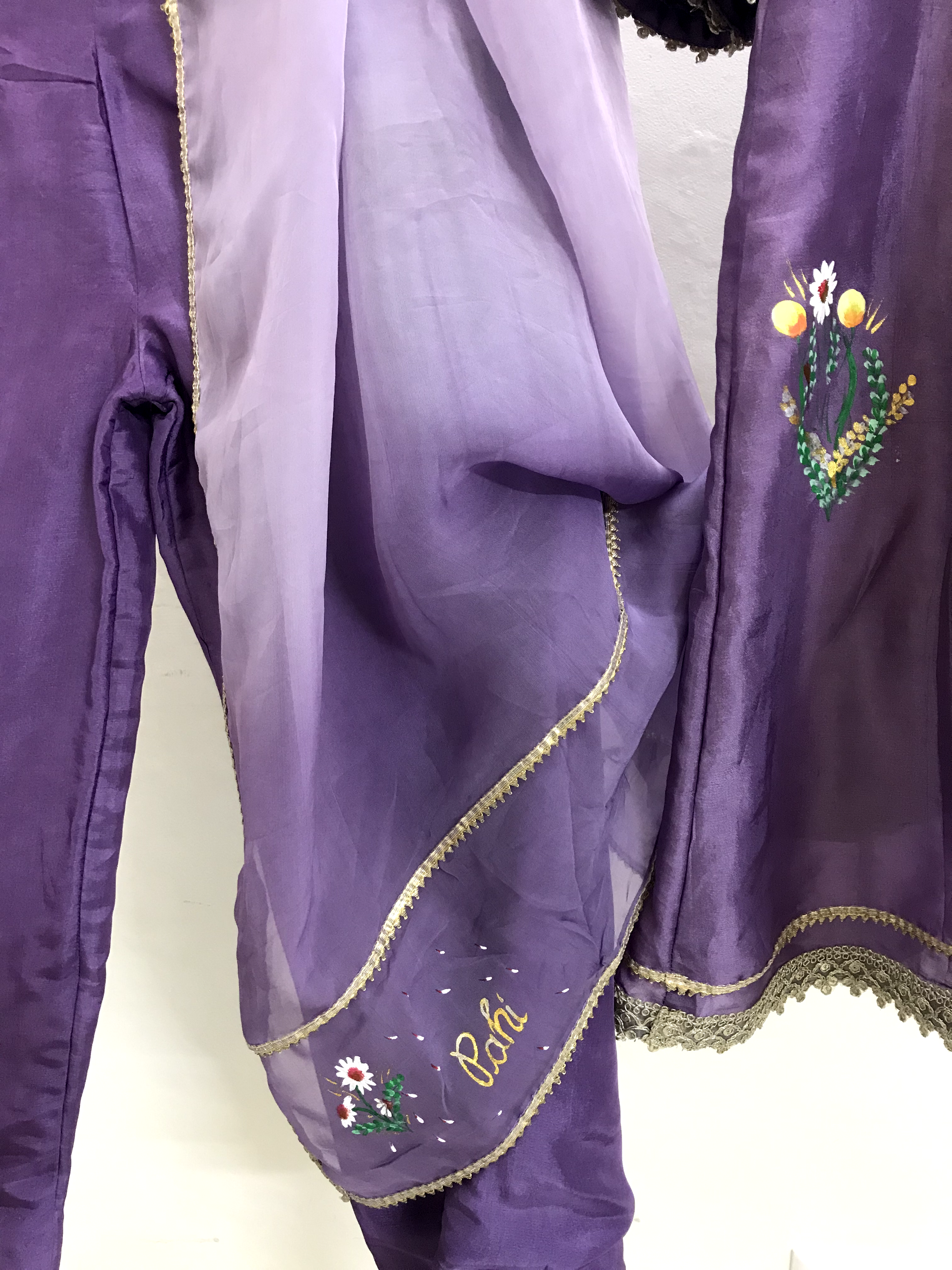 Lilac Handpainted Silk Anarkali Suit (Kids Wear)
