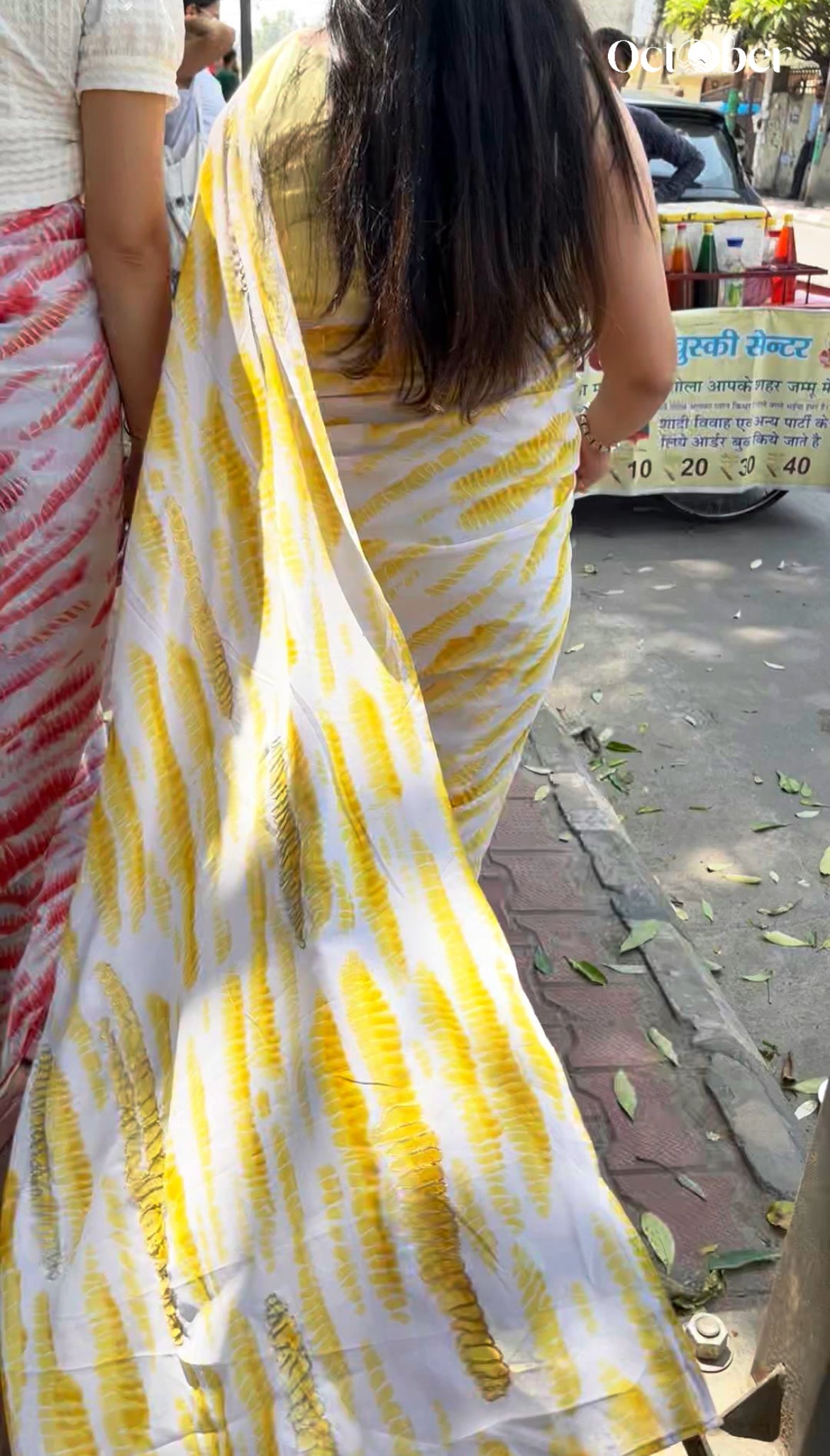 Georgette Tila Embroidered Saree - Tie & Dye (Yellow & Orange)(Mapping Stars) Yellow