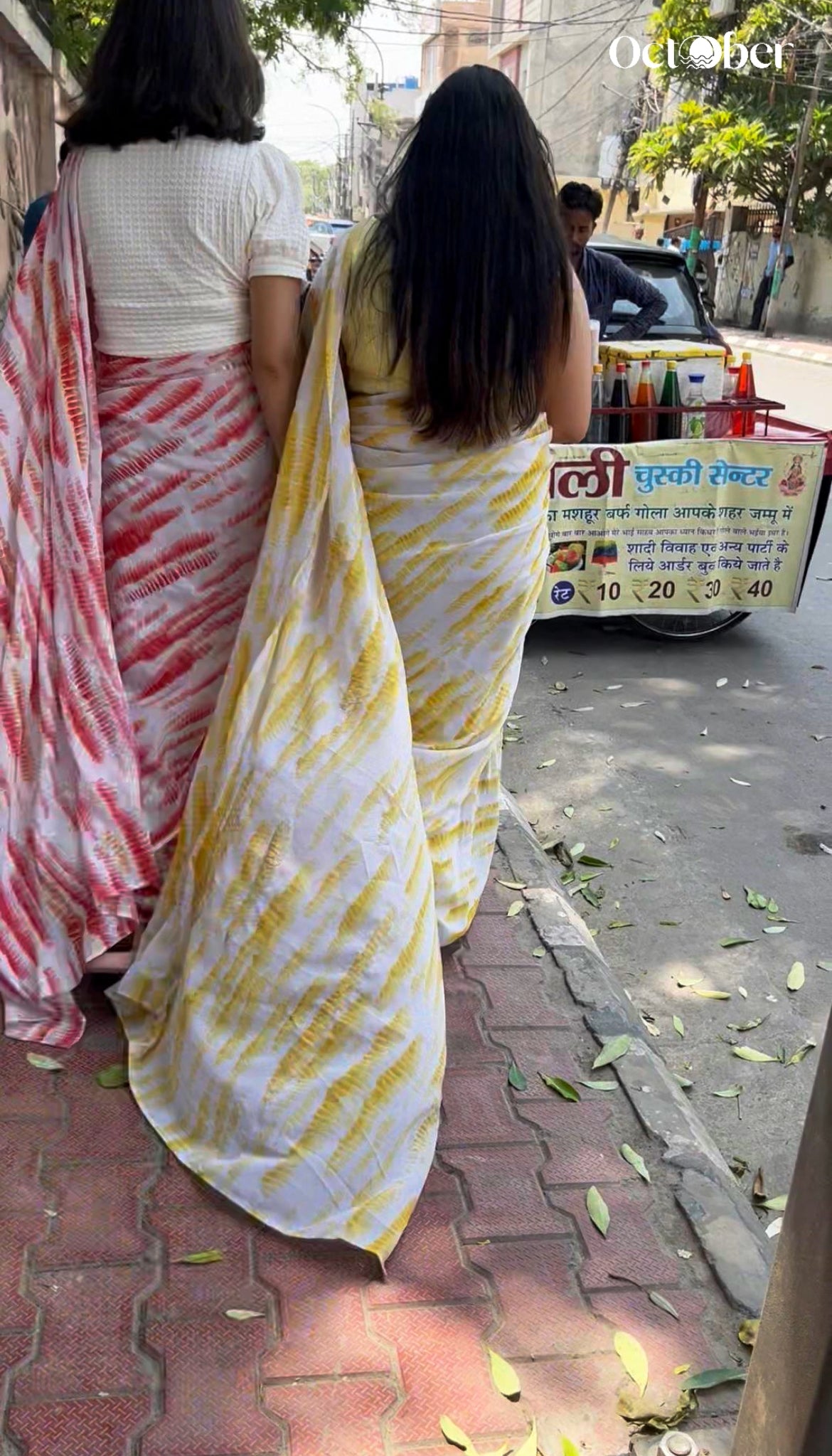 Georgette Tila Embroidered Saree - Tie & Dye (Yellow & Orange)(Mapping Stars)