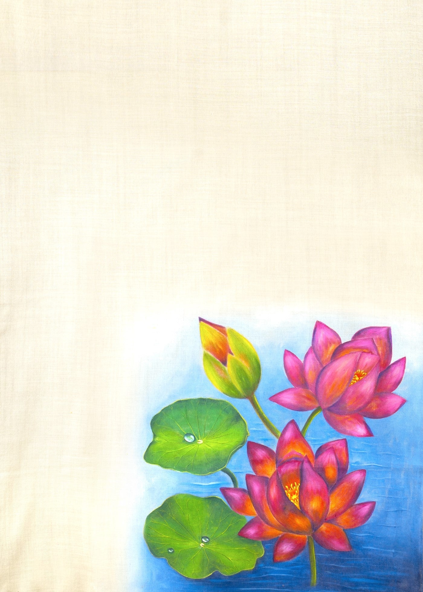 White Fine Wool Scarf - Blooming Lotus (Love Jammu & kashmir)