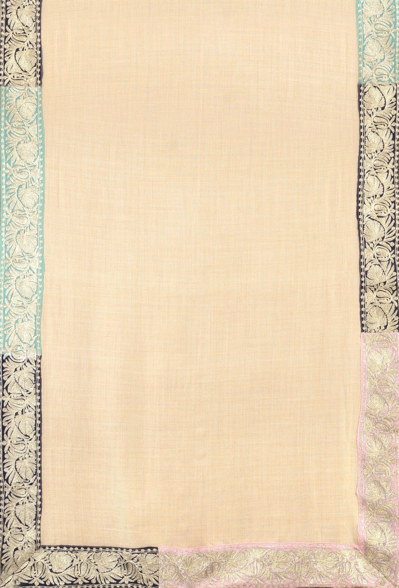 Coloring Boundaries in Pashmina-Embroidered Stole with Earthy Tones and Ornate Borders in Beige (Love Jammu & kashmir)