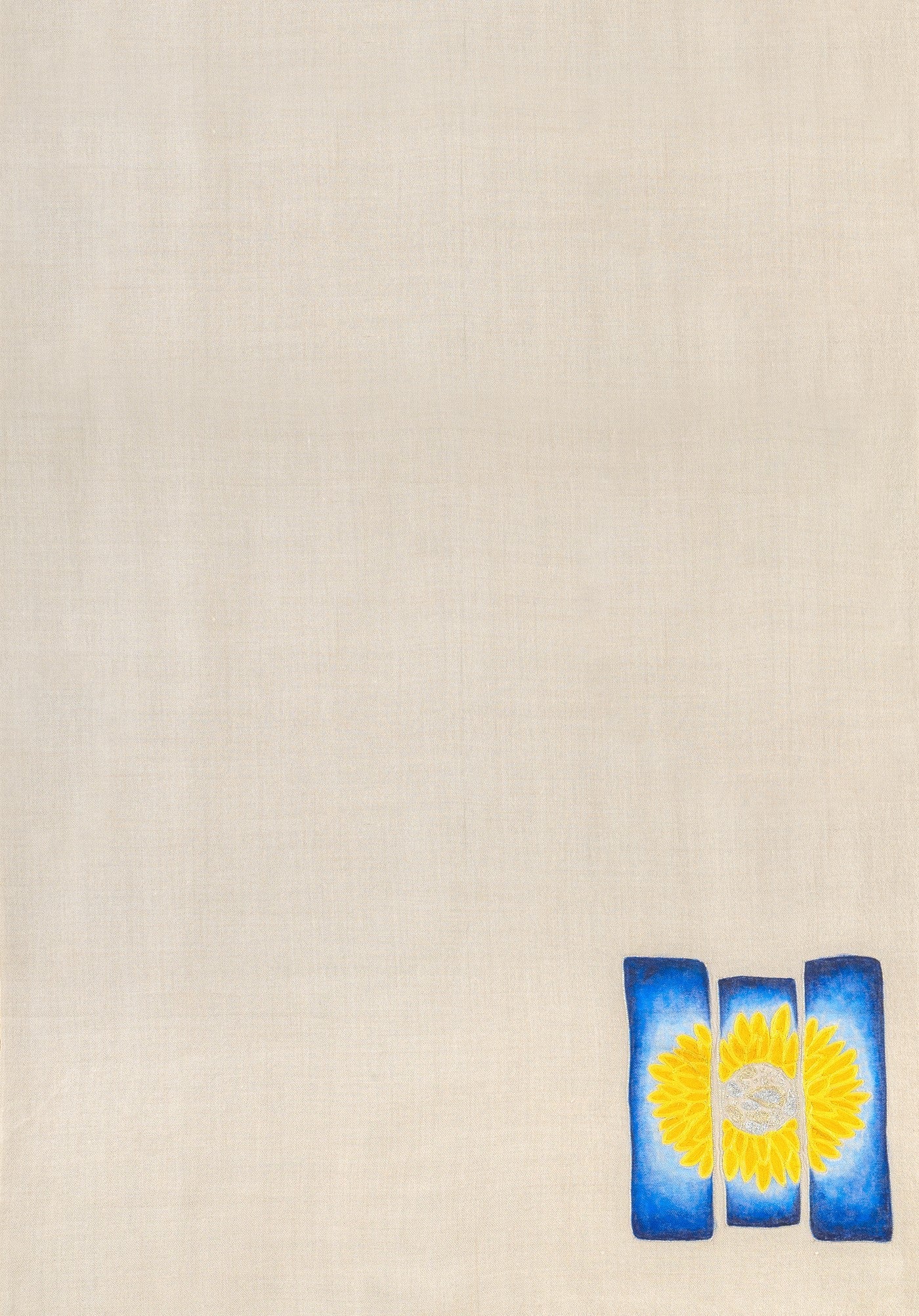 White Pure Pashmina Hand-Painted Embroidered Scarf - Sketched Sunflowers (We Got You Flowers)