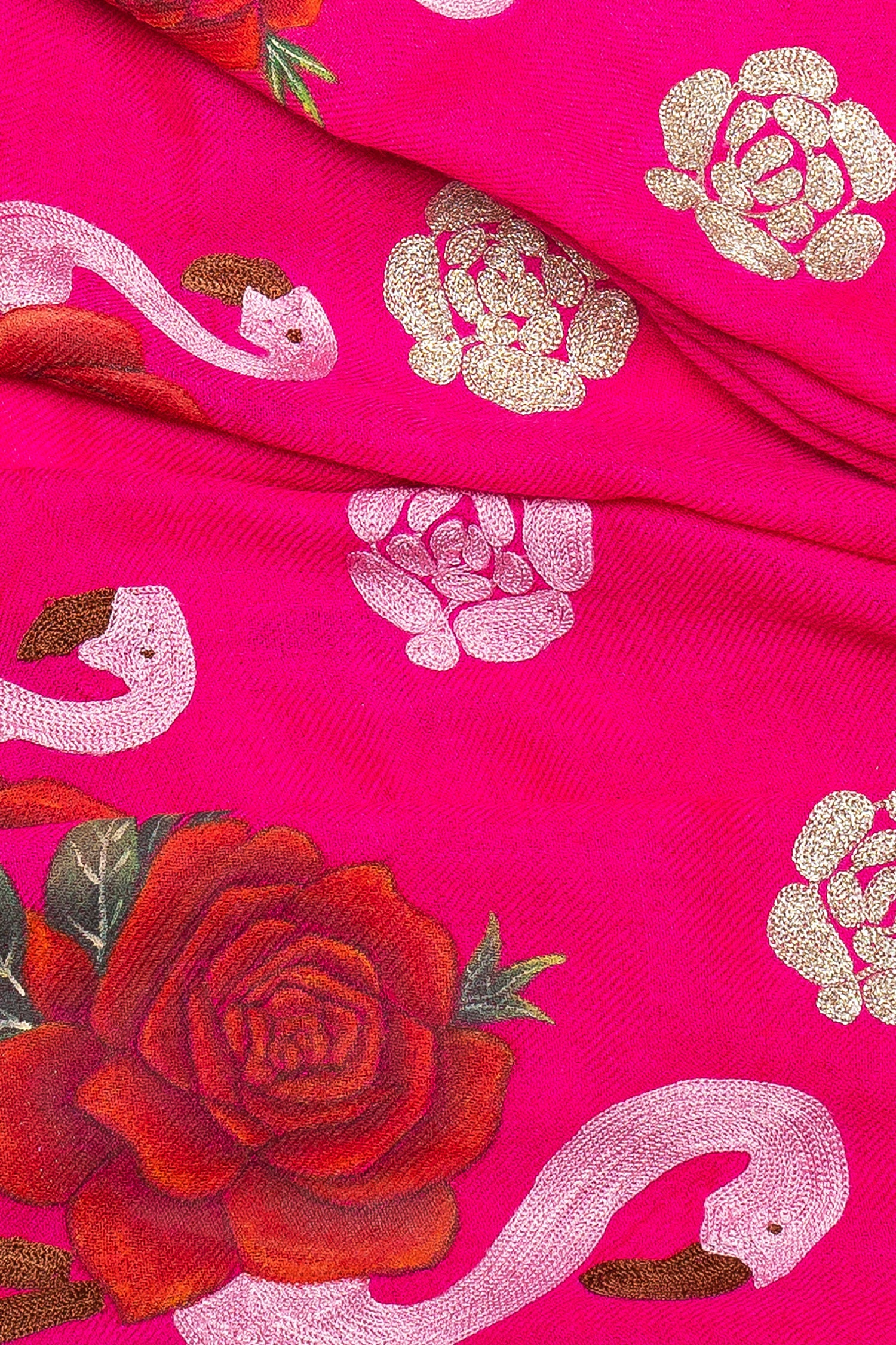Hot Pink Pure Pashmina Hand-Painted Scarf - Flamingo & Roses (We Got You Flowers)