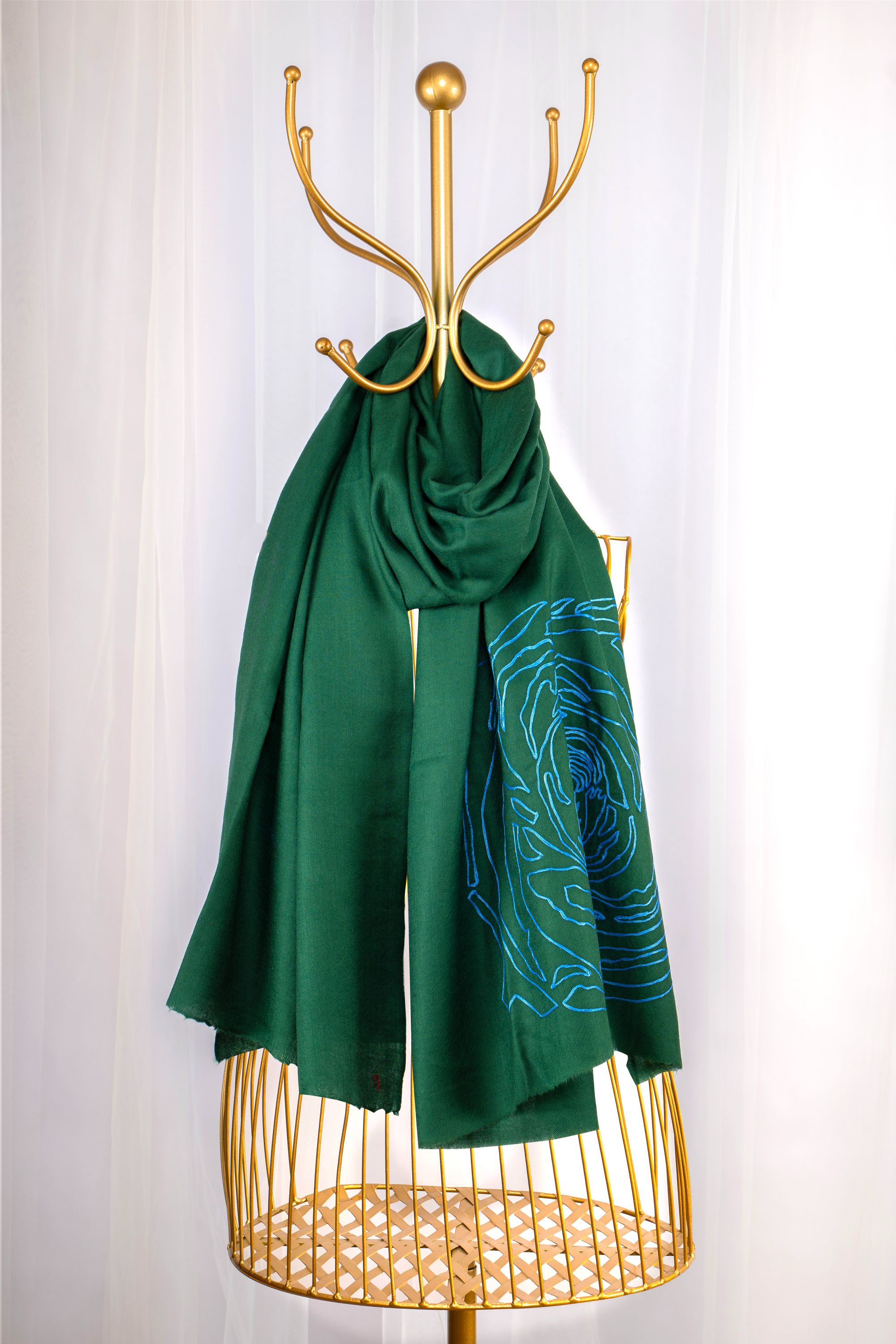 Green Pure Pashmina Embroidered Scarf - Have a Rosy Day (We Got You Flowers)