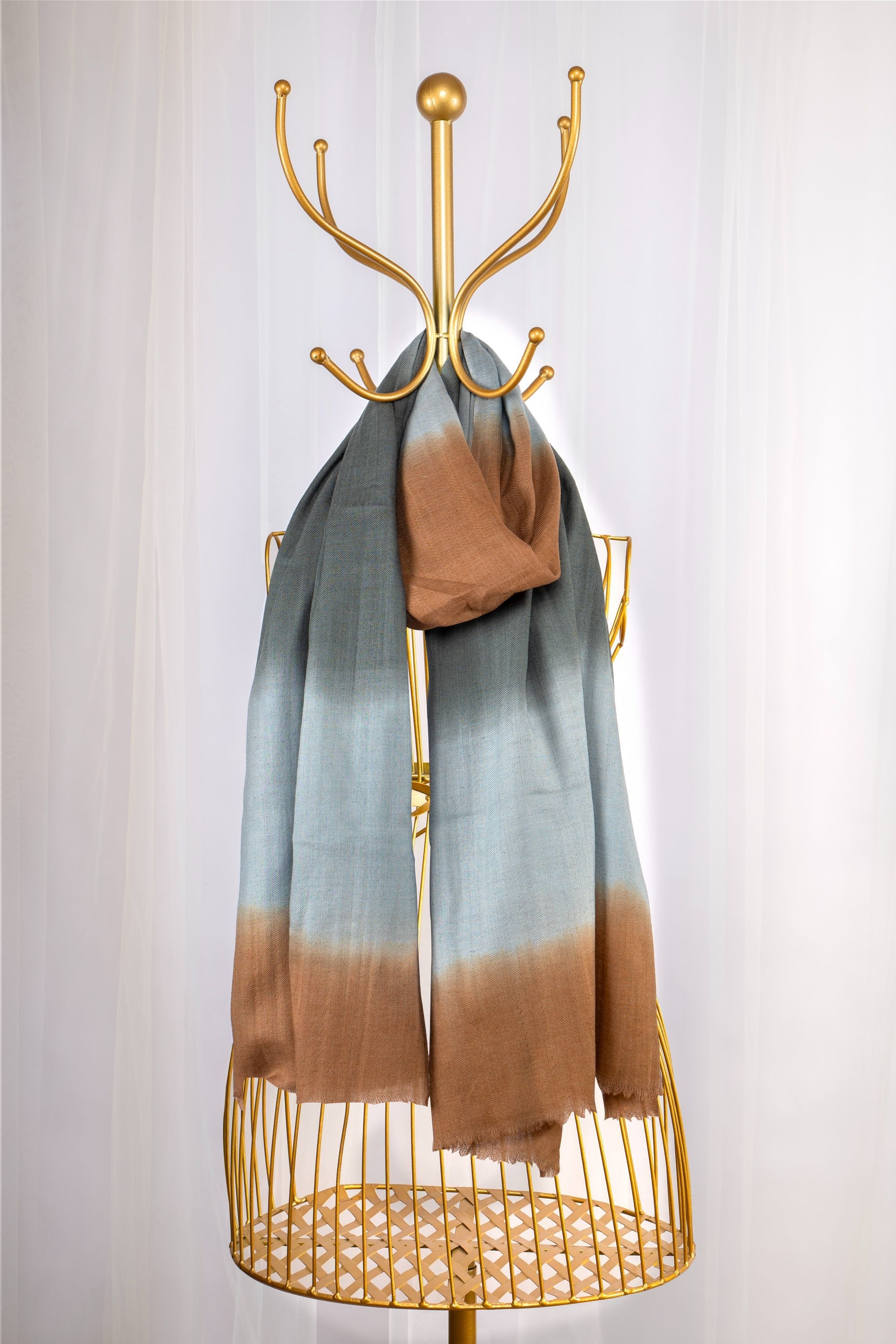 Brown & Teal Blue Pure Pashmina Scarf - Ombré - Earth (Classics)