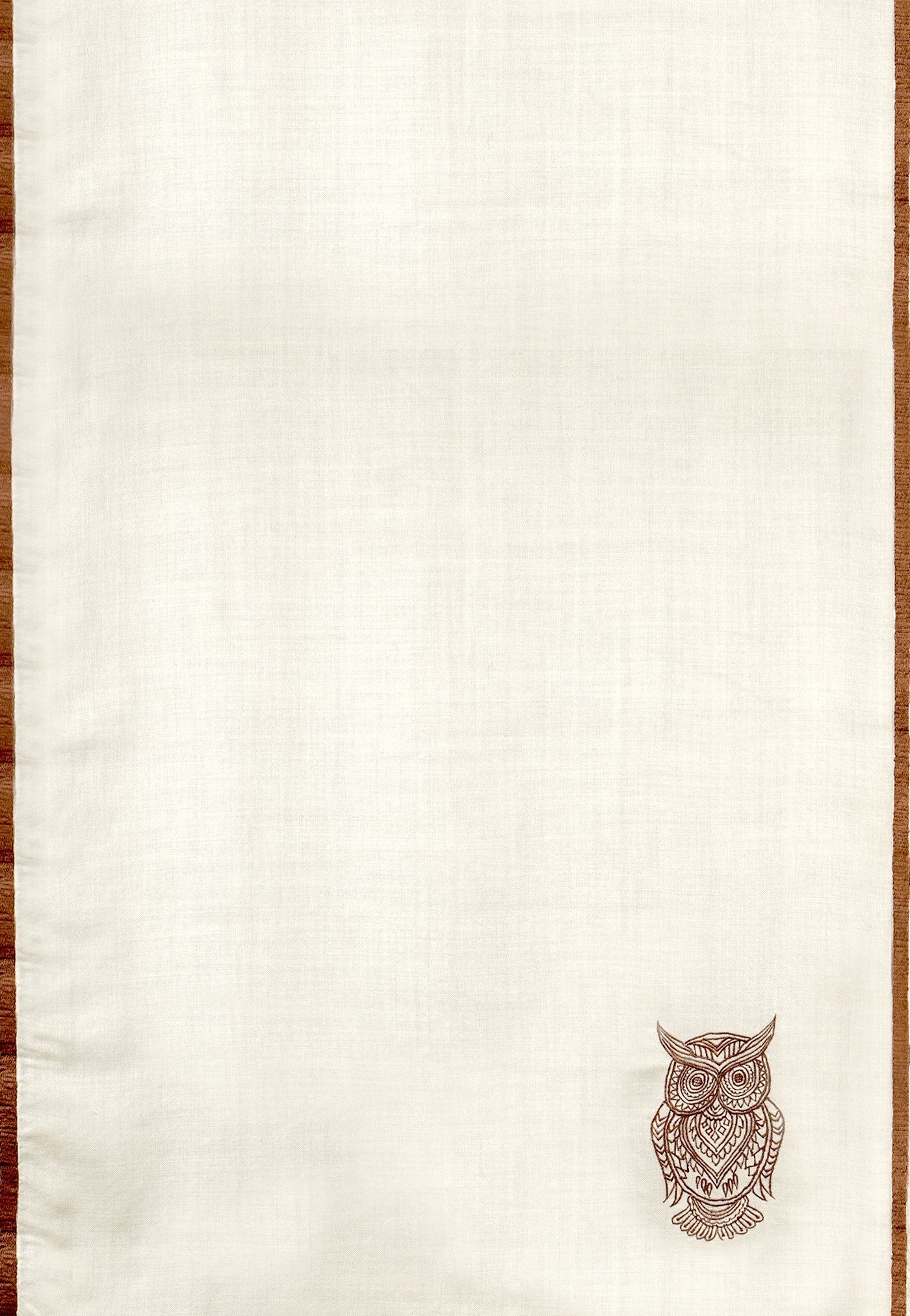 White Fine Wool Embroidered Scarf - As Wise as an Owl (Into Their Den)