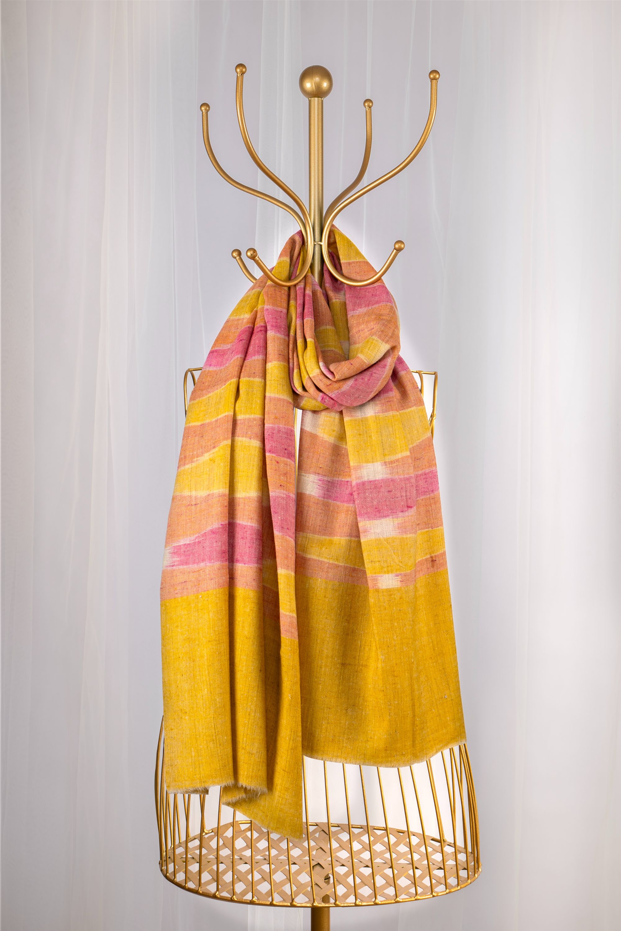 Yellow & Pink Pure Pashmina Scarf - Ikat (Classics)