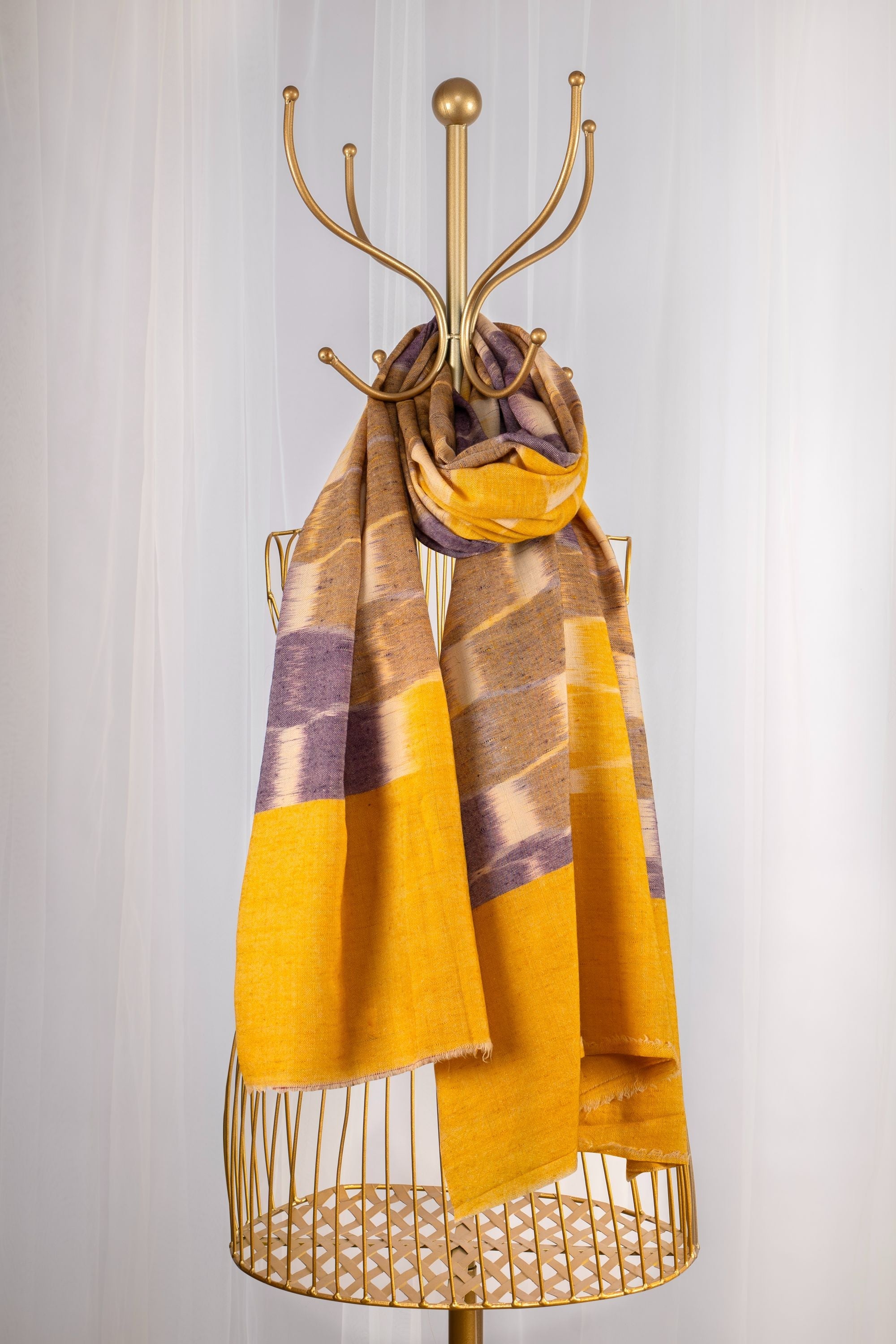Yellow & Purple Pure Pashmina Scarf - Ikat (Classics)
