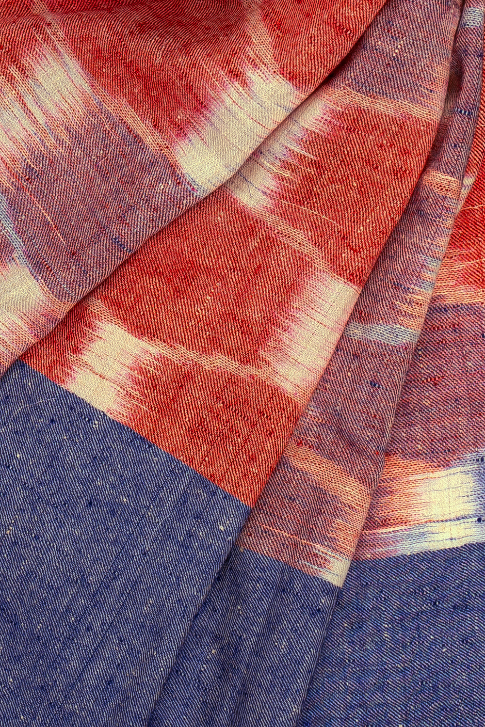Red & Navy Blue Pure Pashmina Scarf - Ikat (Classics)