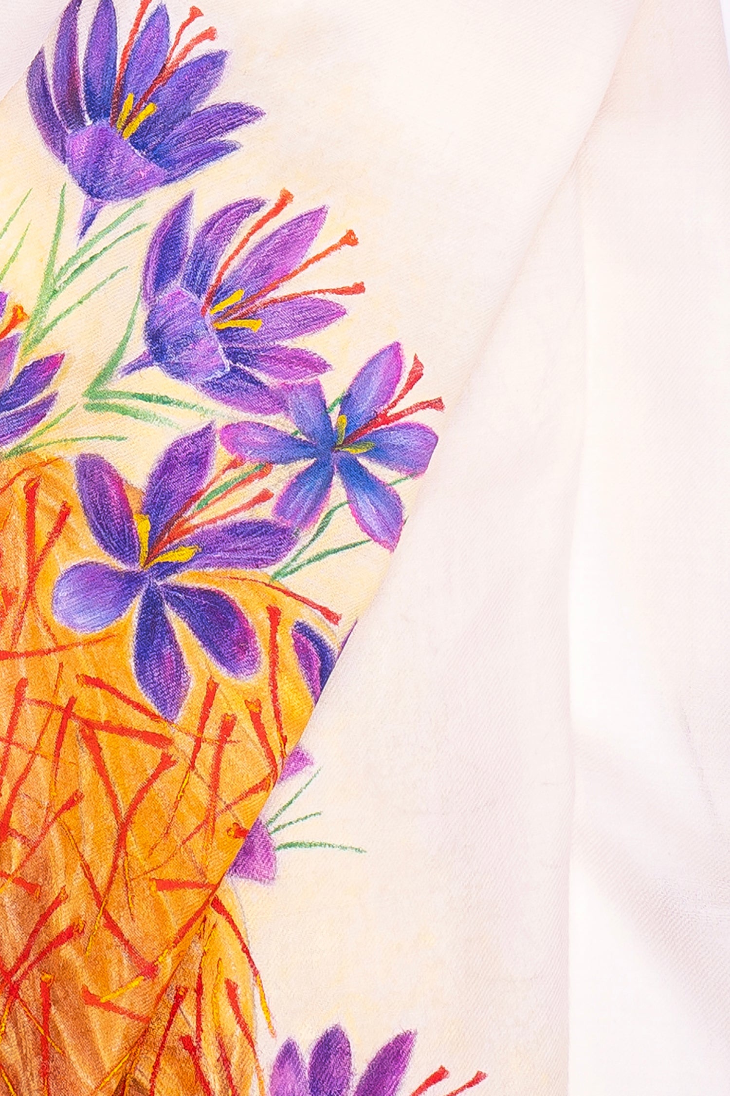 White Fine Wool Embroidered Scarf - Kesari Bageecha (Love Jammu & Kashmir)