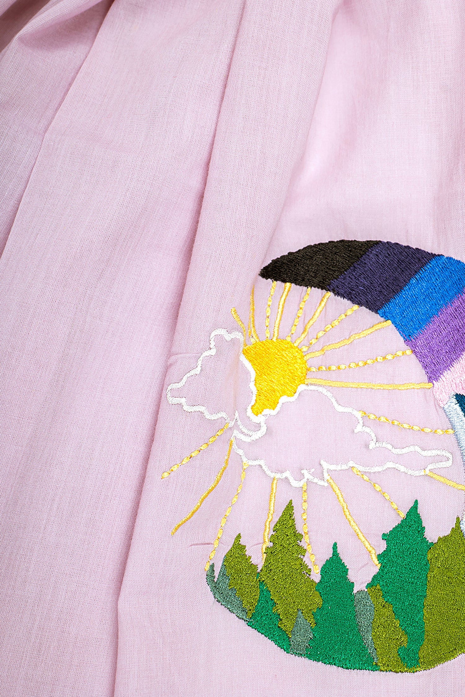 Purple Cotton Embroidered Scarf - Moon Mountains and Sunshine (Love Jammu & Kashmir)