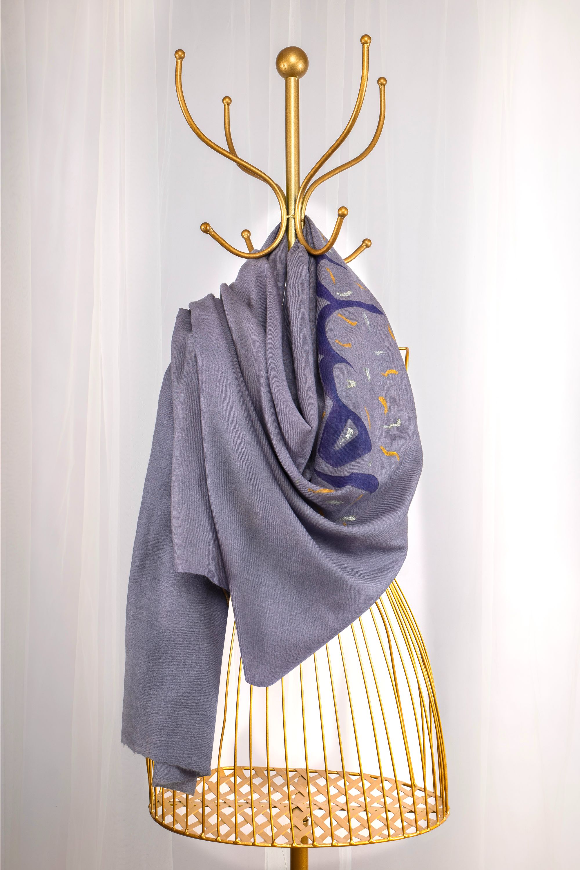 Grey Fine Wool Hand Painted Scarf - Umeed (Love Jammu & Kashmir)