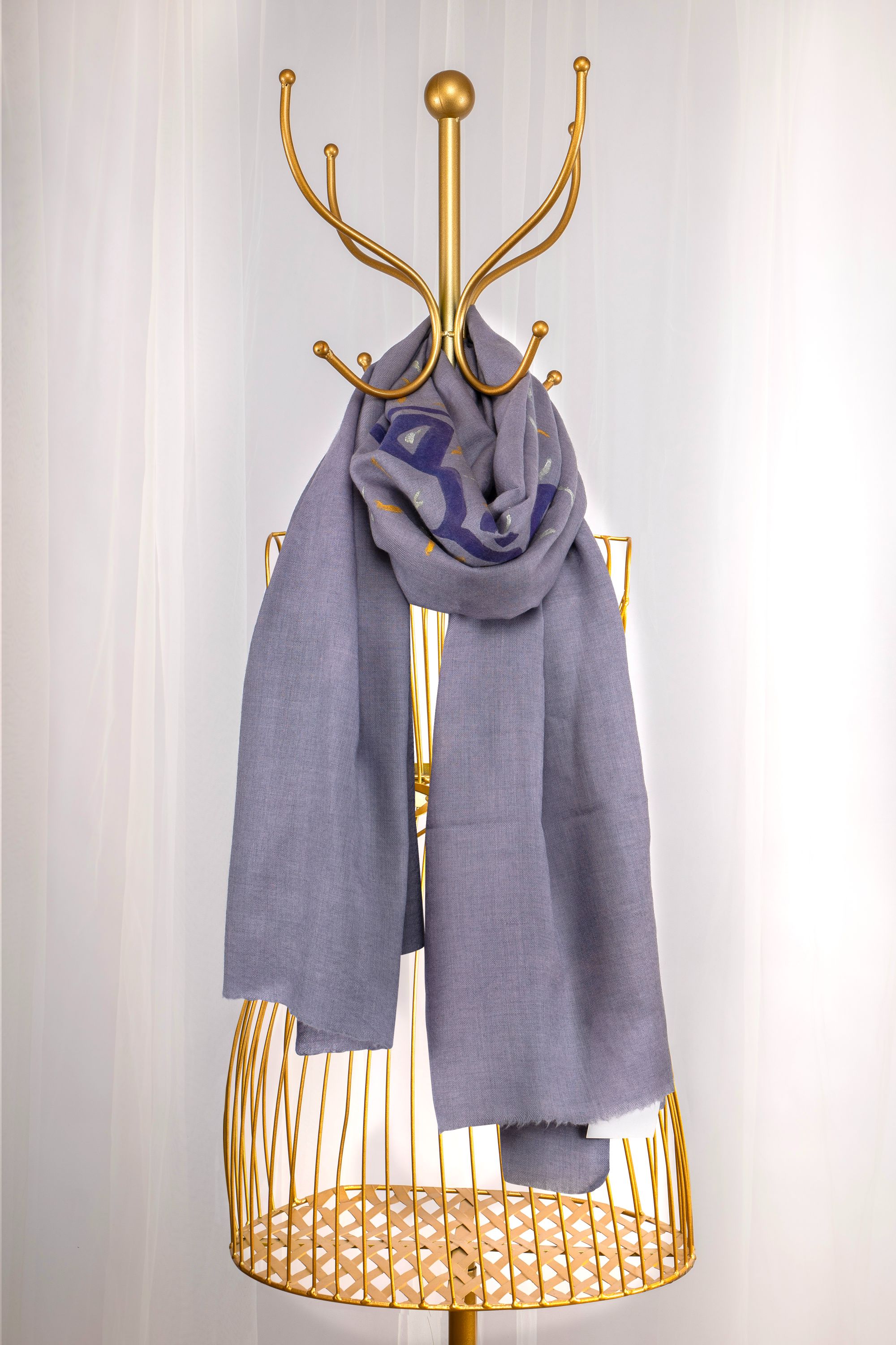 Grey Fine Wool Hand Painted Scarf - Umeed (Love Jammu & Kashmir)