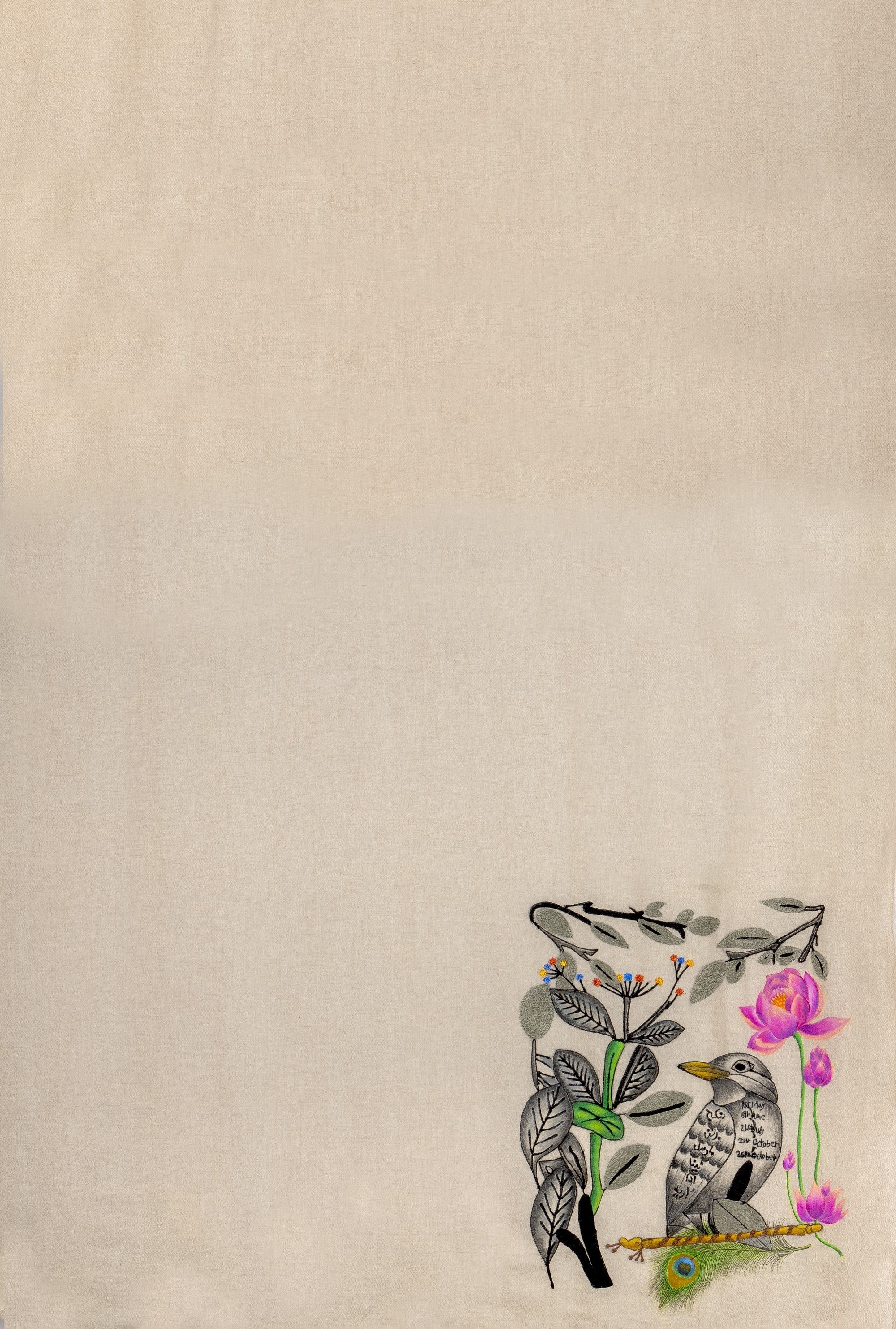 Beige Pure Pashmina Hand-Painted & Embroidered Scarf - The Family Tree (Love Jammu & Kashmir)