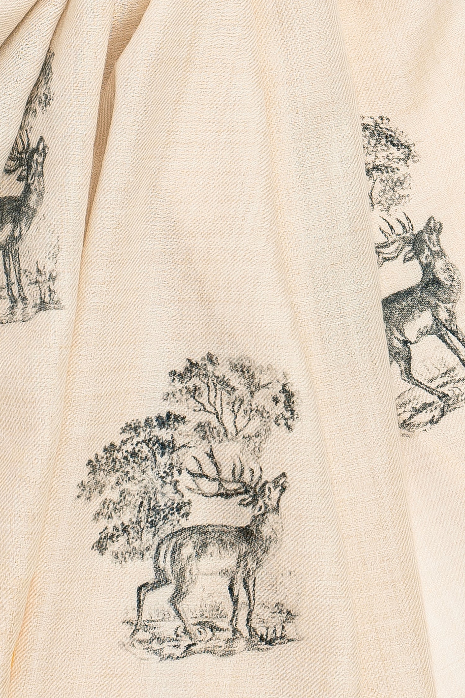 Beige Pure Pashmina Hand-Painted Scarf - Reining Rein Deer (Into Their Den)