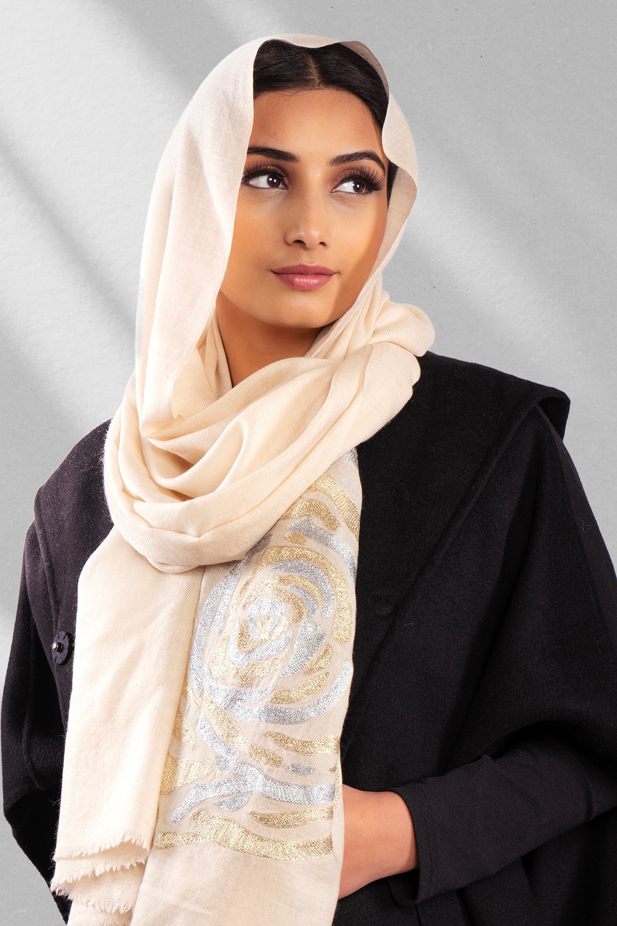 White Pure Pashmina Embroidered Scarf - Have a Rosy Day (We Got You Flowers)