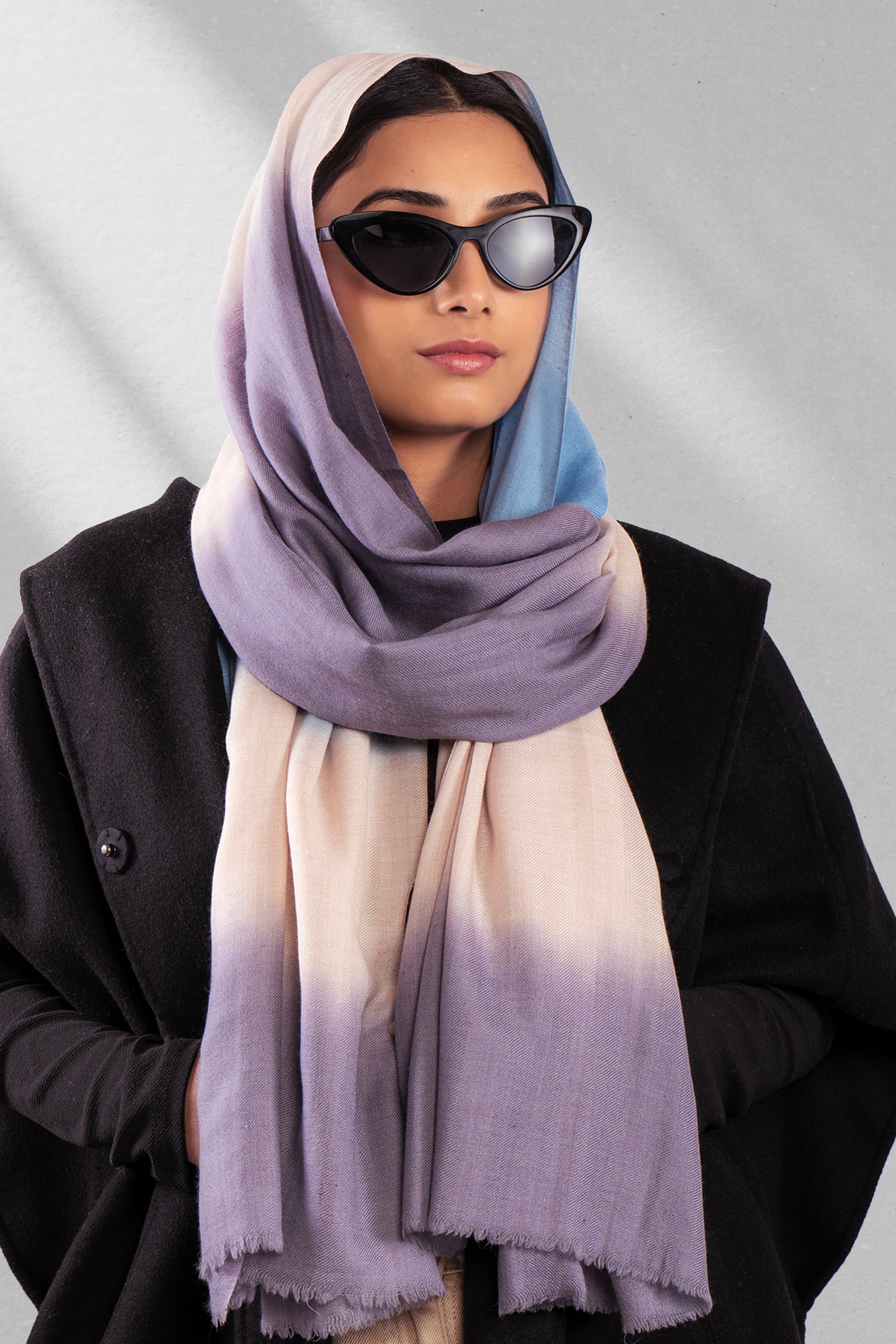 Blue & Lilac Pure Pashmina Scarf - Ombré - Sky (Classics)