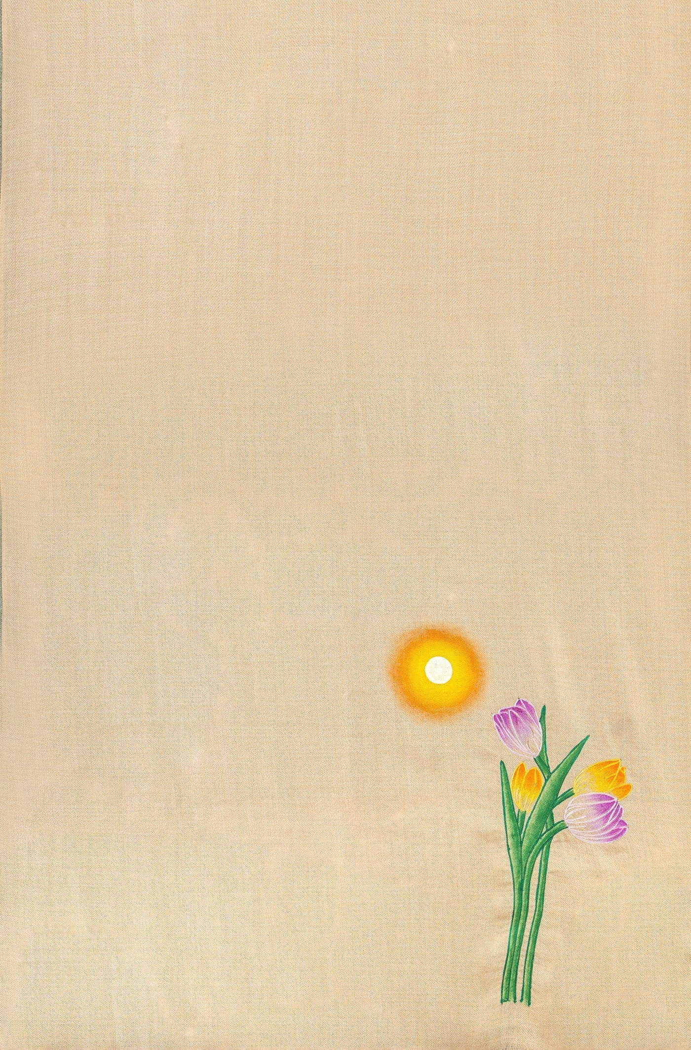 Beige Pure Pashmina Hand-Painted & Embroidered Scarf - Tulip Garden (Love Jammu & Kashmir)