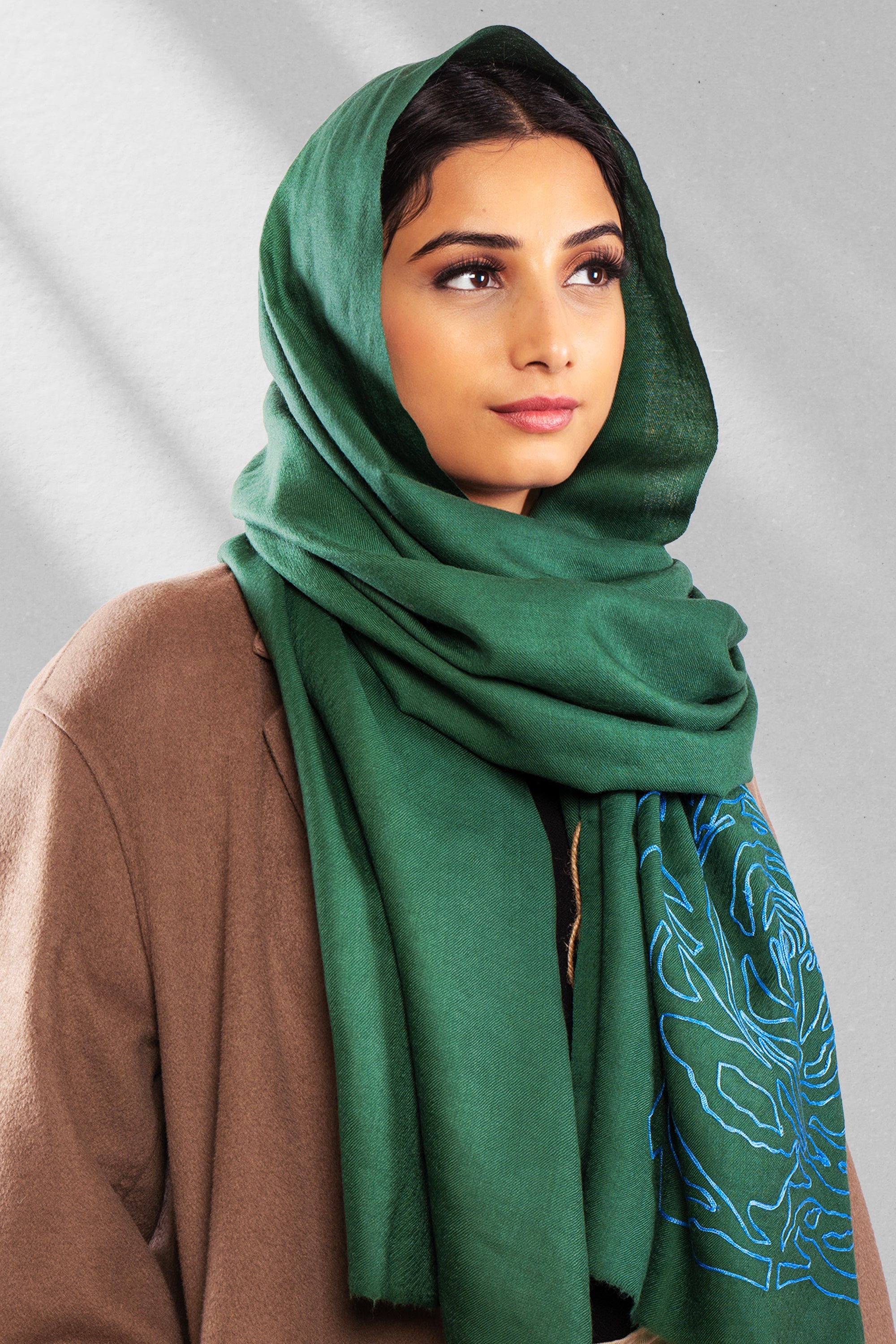 Green Pure Pashmina Embroidered Scarf - Have a Rosy Day (We Got You Flowers)