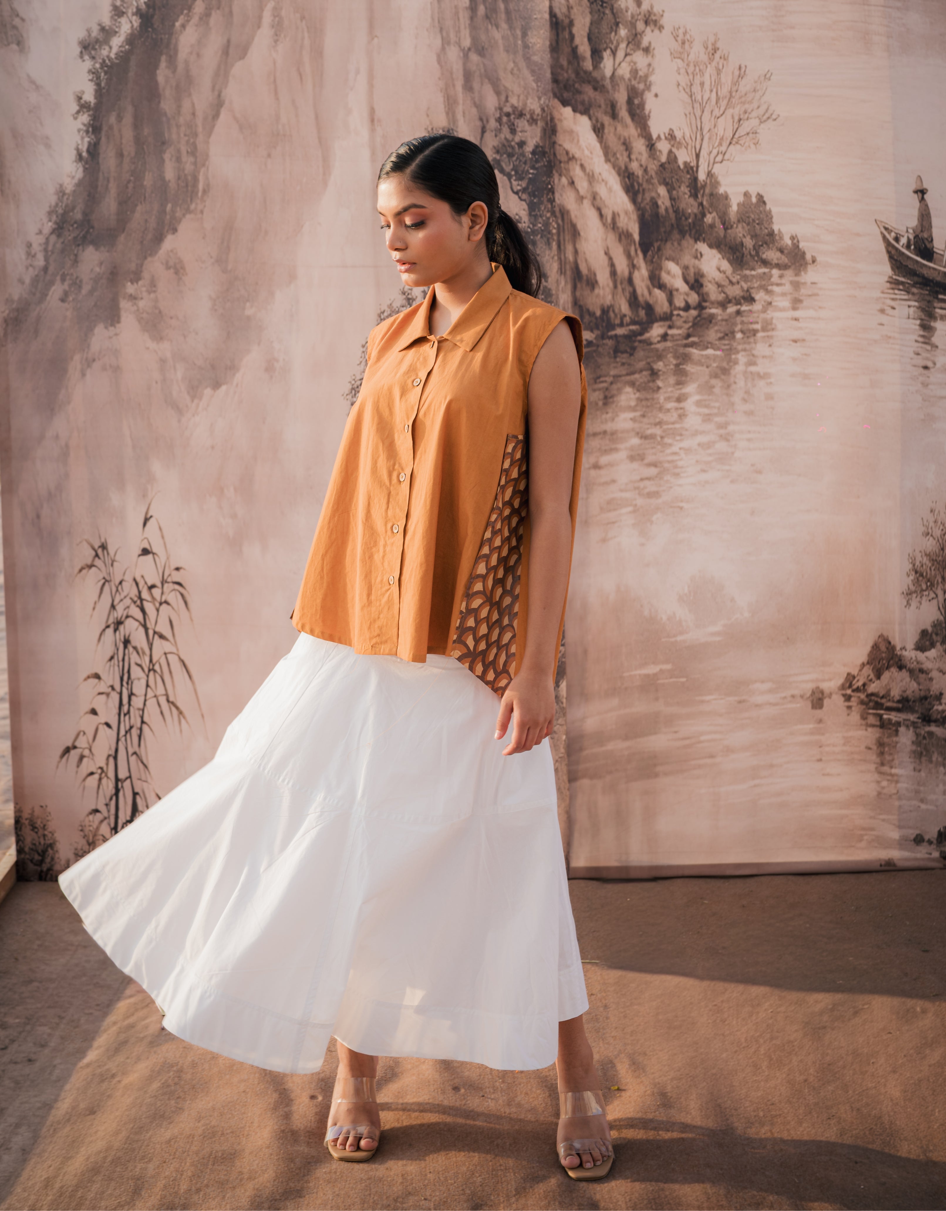 Ochre Handpainted Cotton Shirt