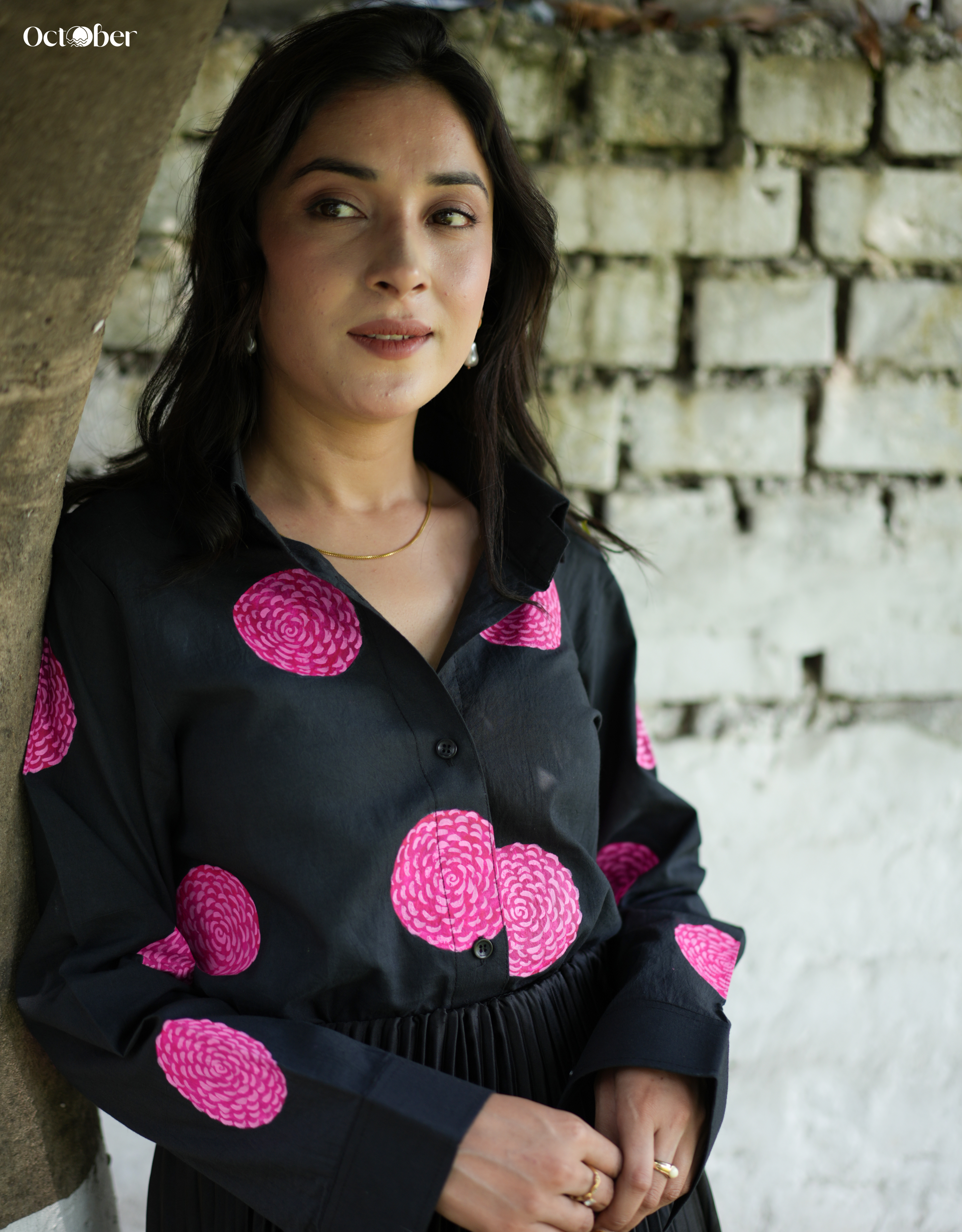 Moon-Light Marigold Handpainted Cotton Shirt