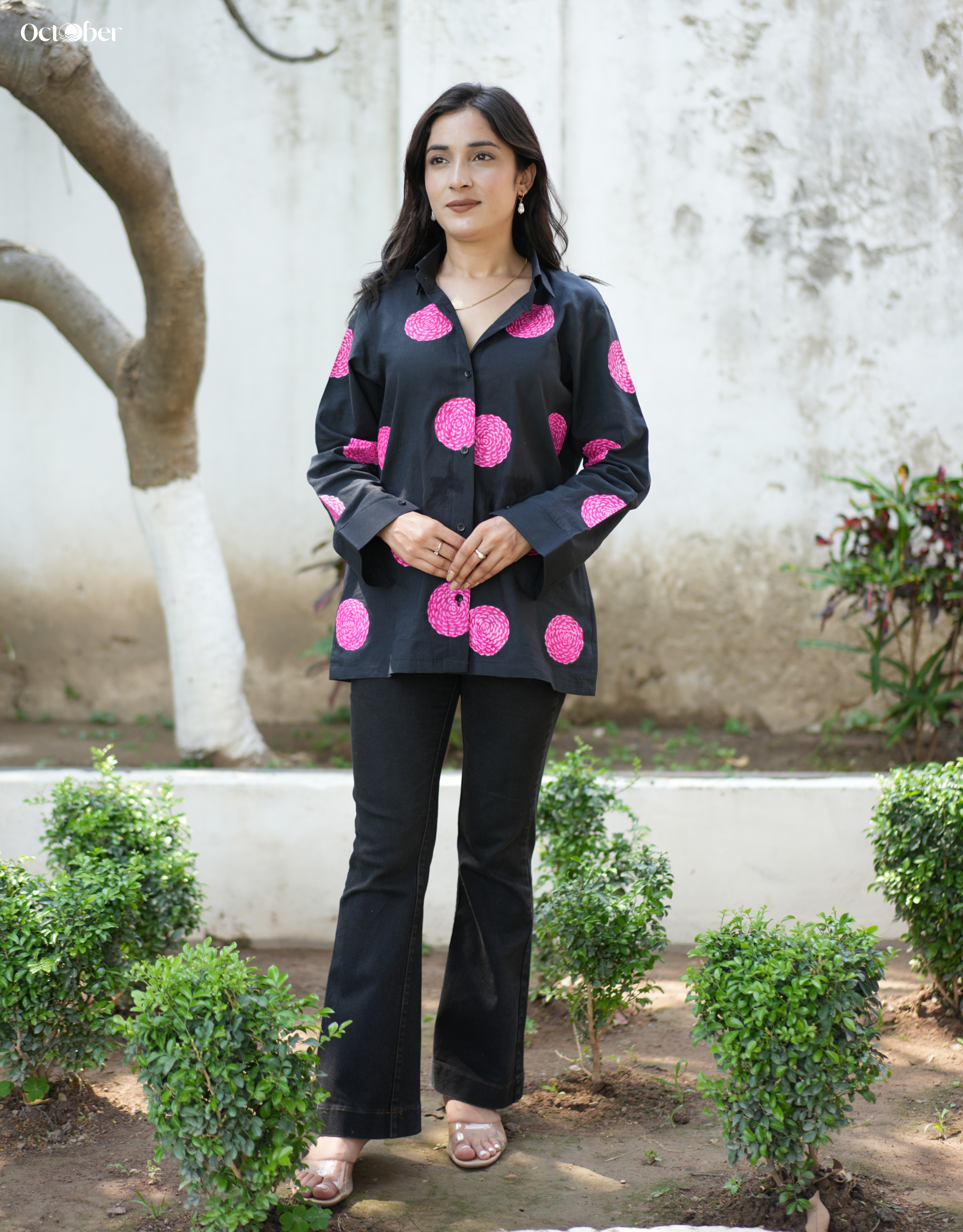 Moon-Light Marigold Handpainted Cotton Shirt