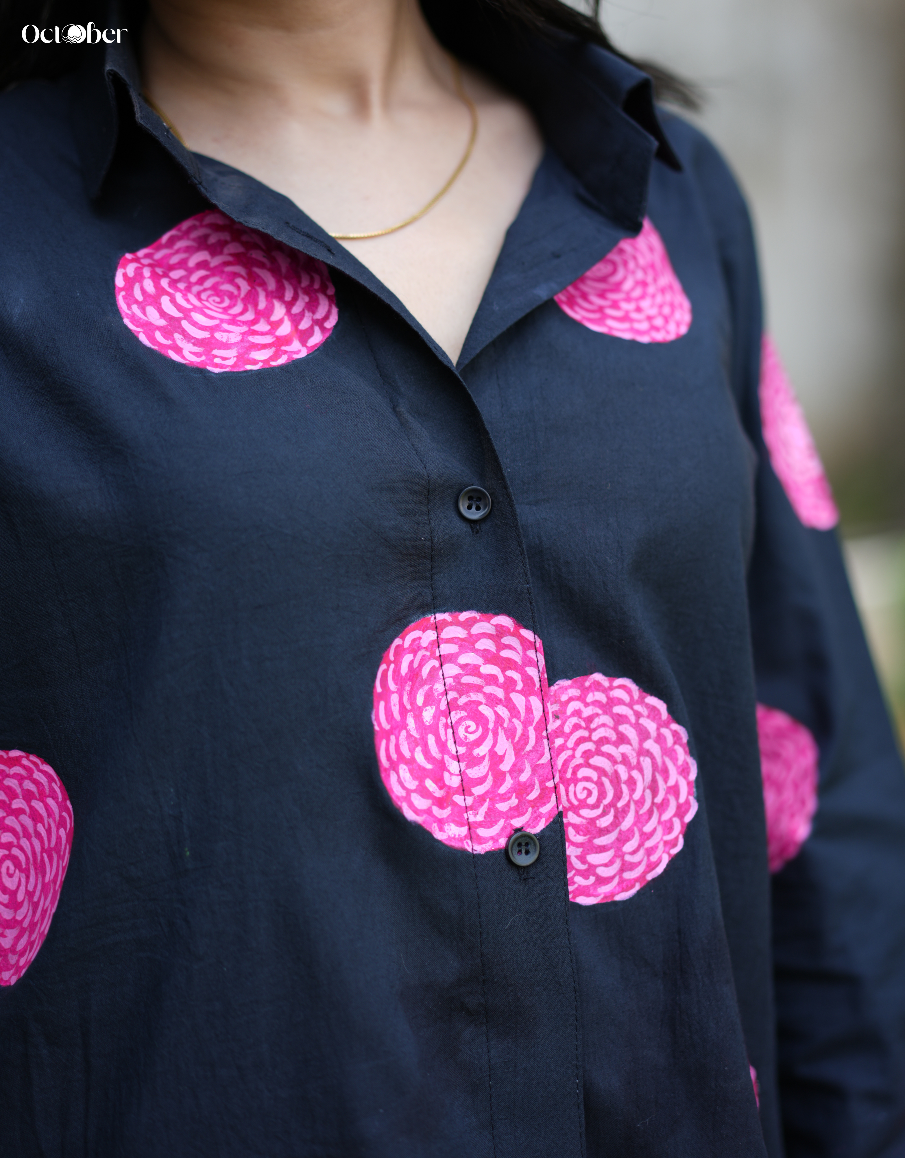 Moon-Light Marigold Handpainted Cotton Shirt