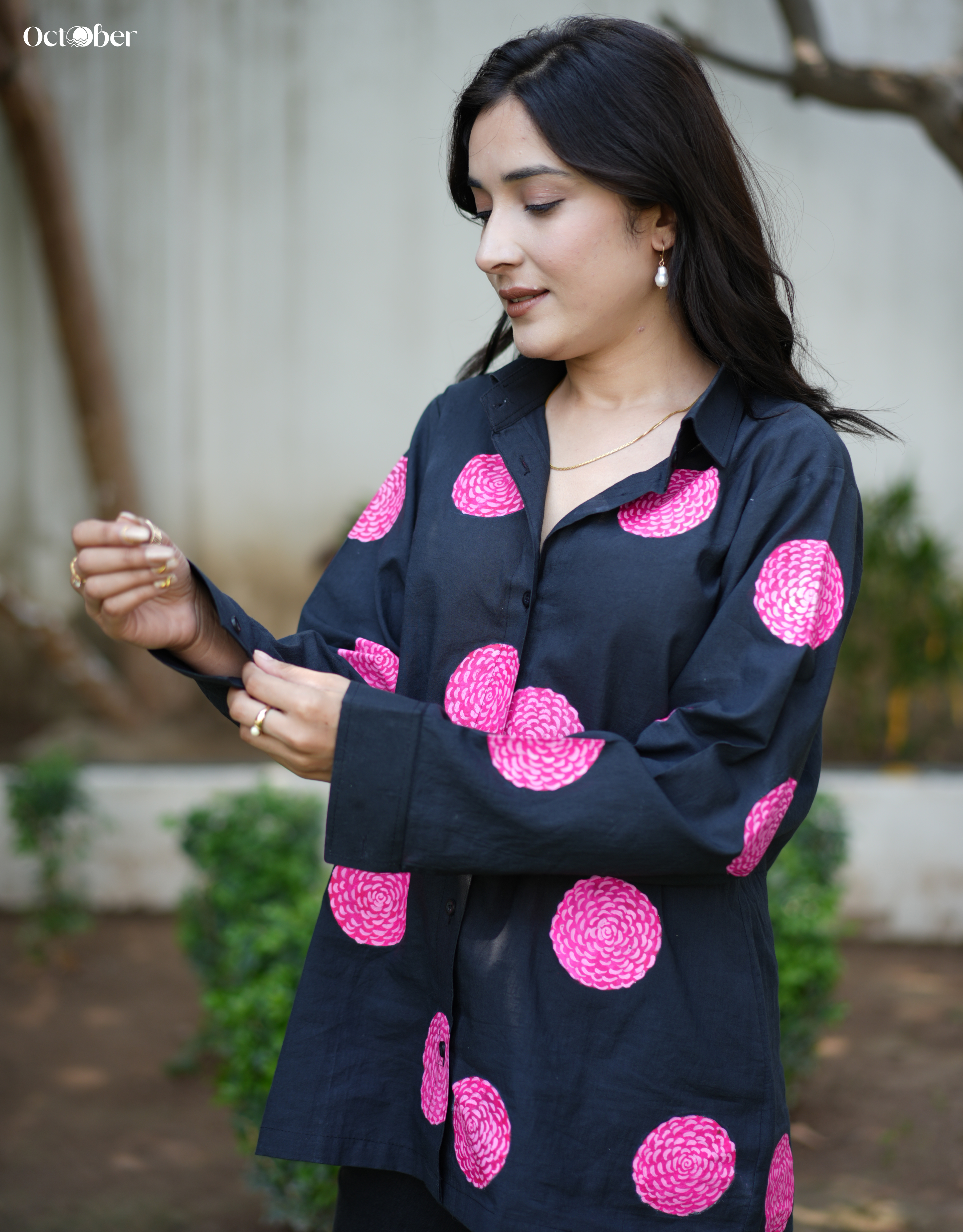 Moon-Light Marigold Handpainted Cotton Shirt