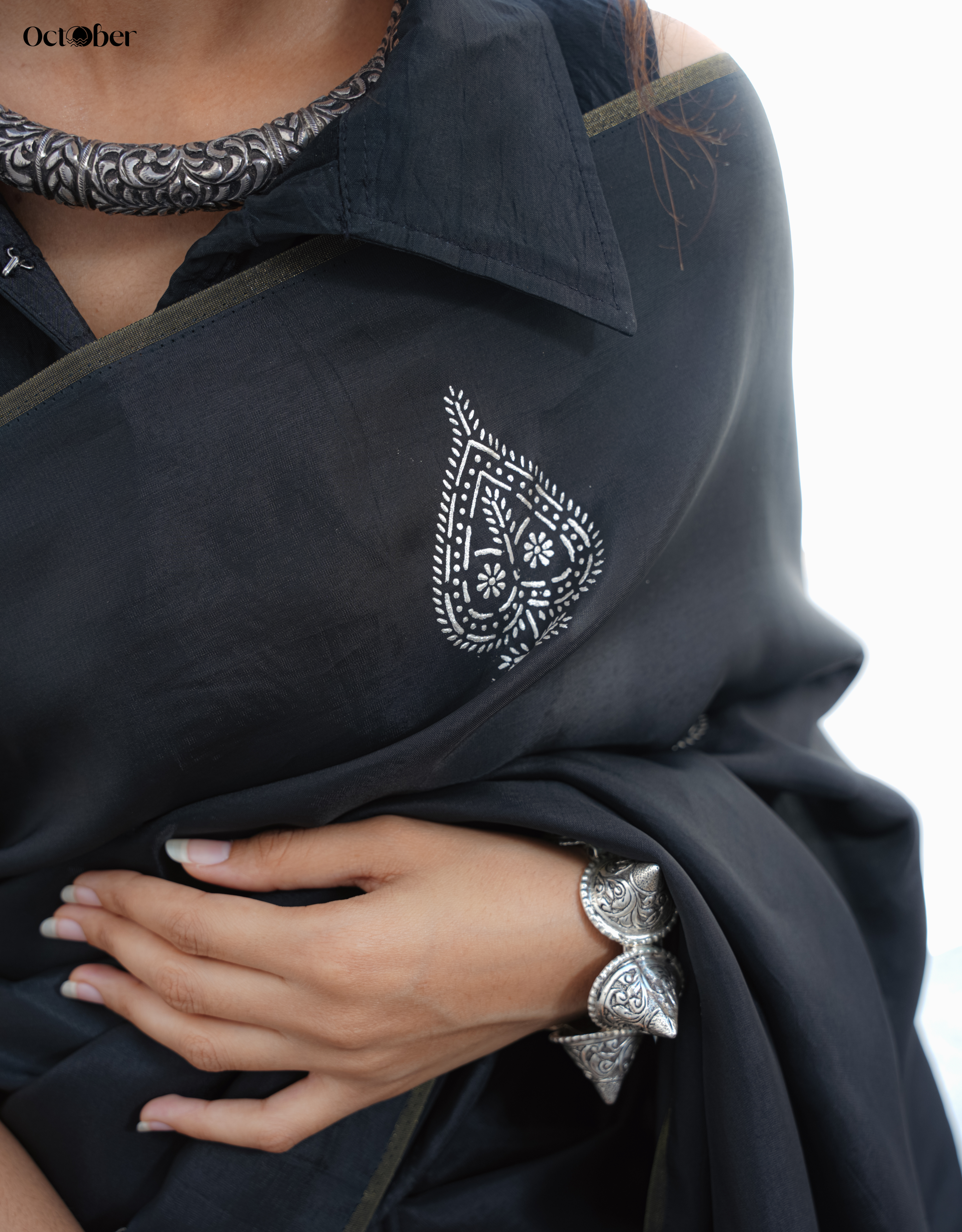 Smoky Real Silver Saree in Silk