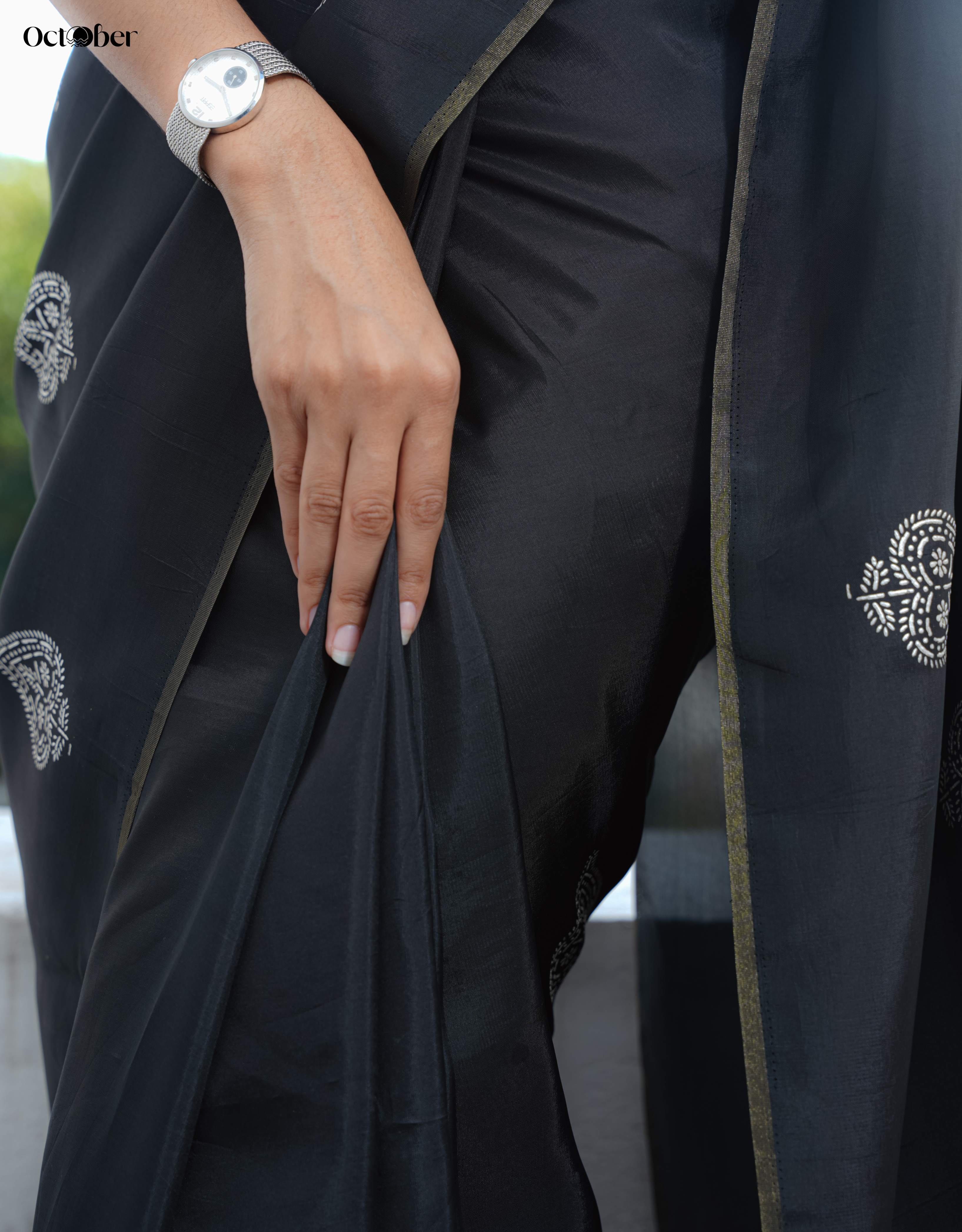 Smoky Real Silver Saree in Silk