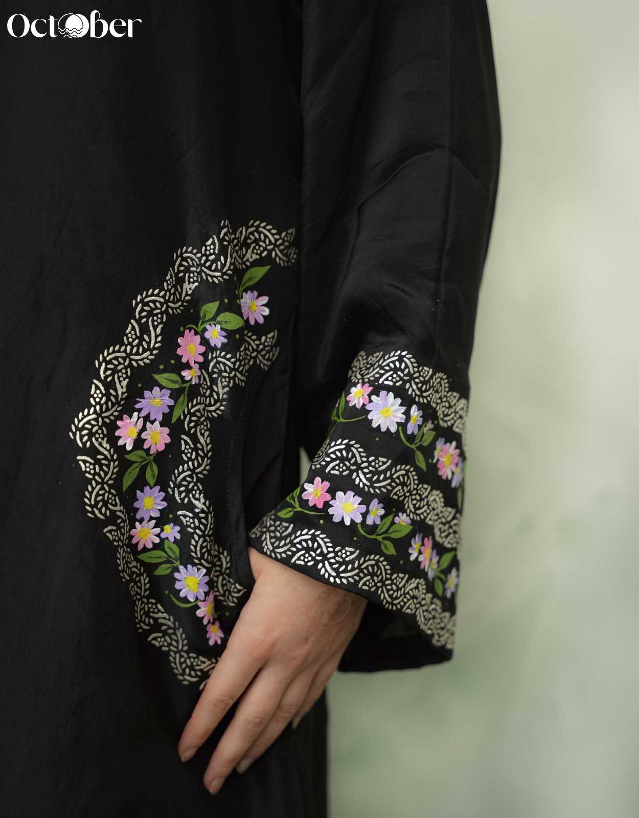 Smoky Silk Co-Ord Set in Handpaint and Real Silver Work
