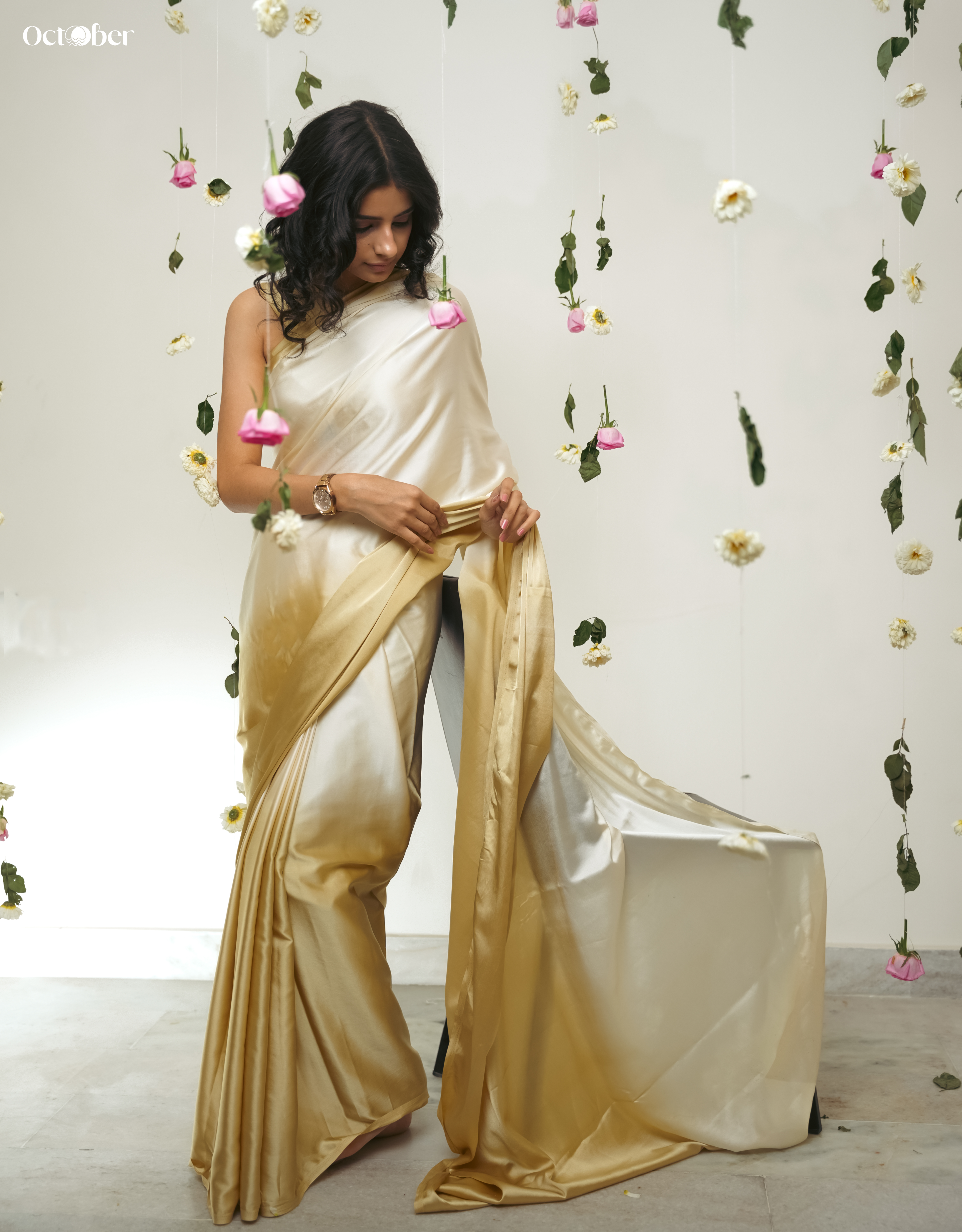 Champagne Fizz Organic Satin Saree