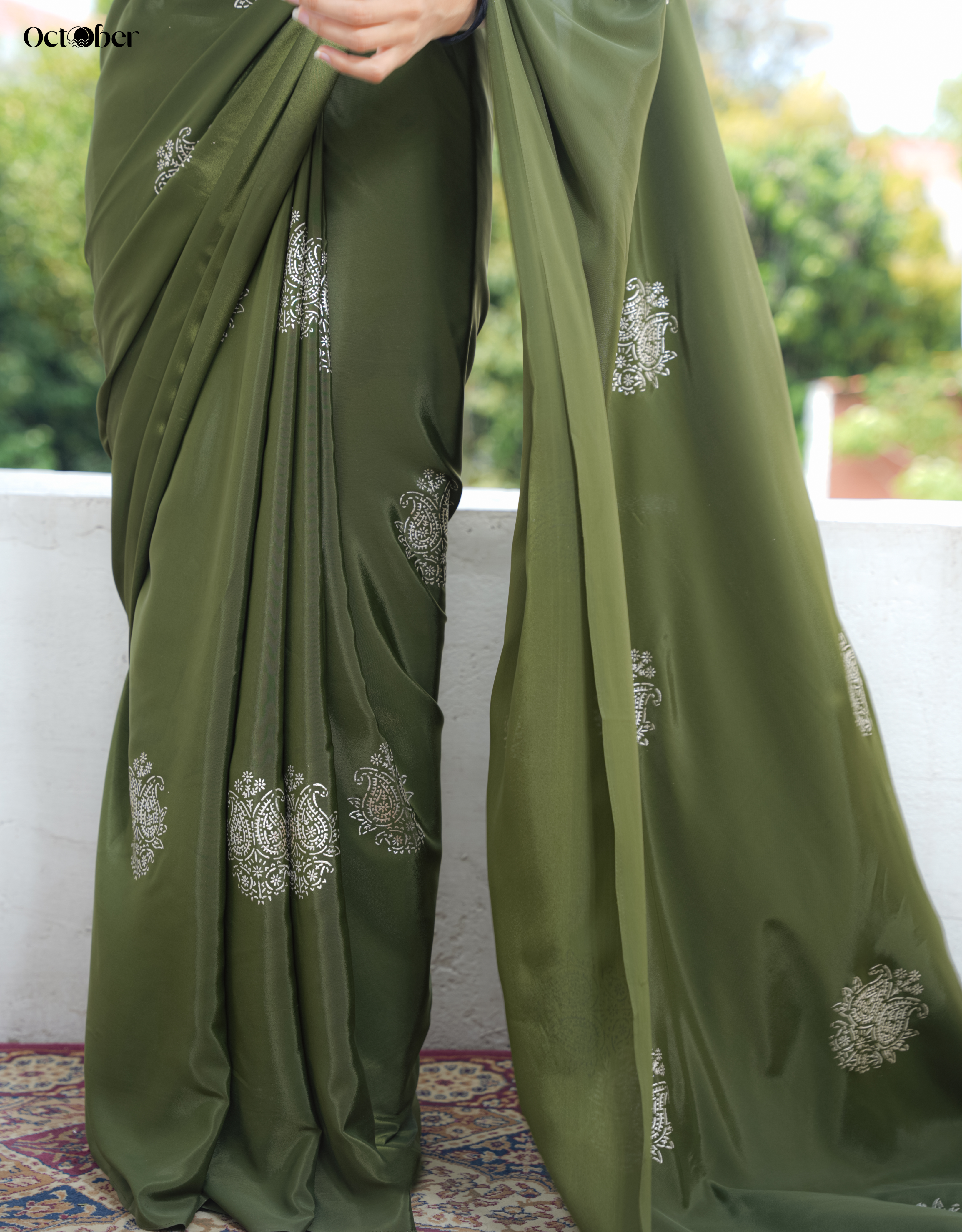 Sage Real Silver Saree in Organic Crepe