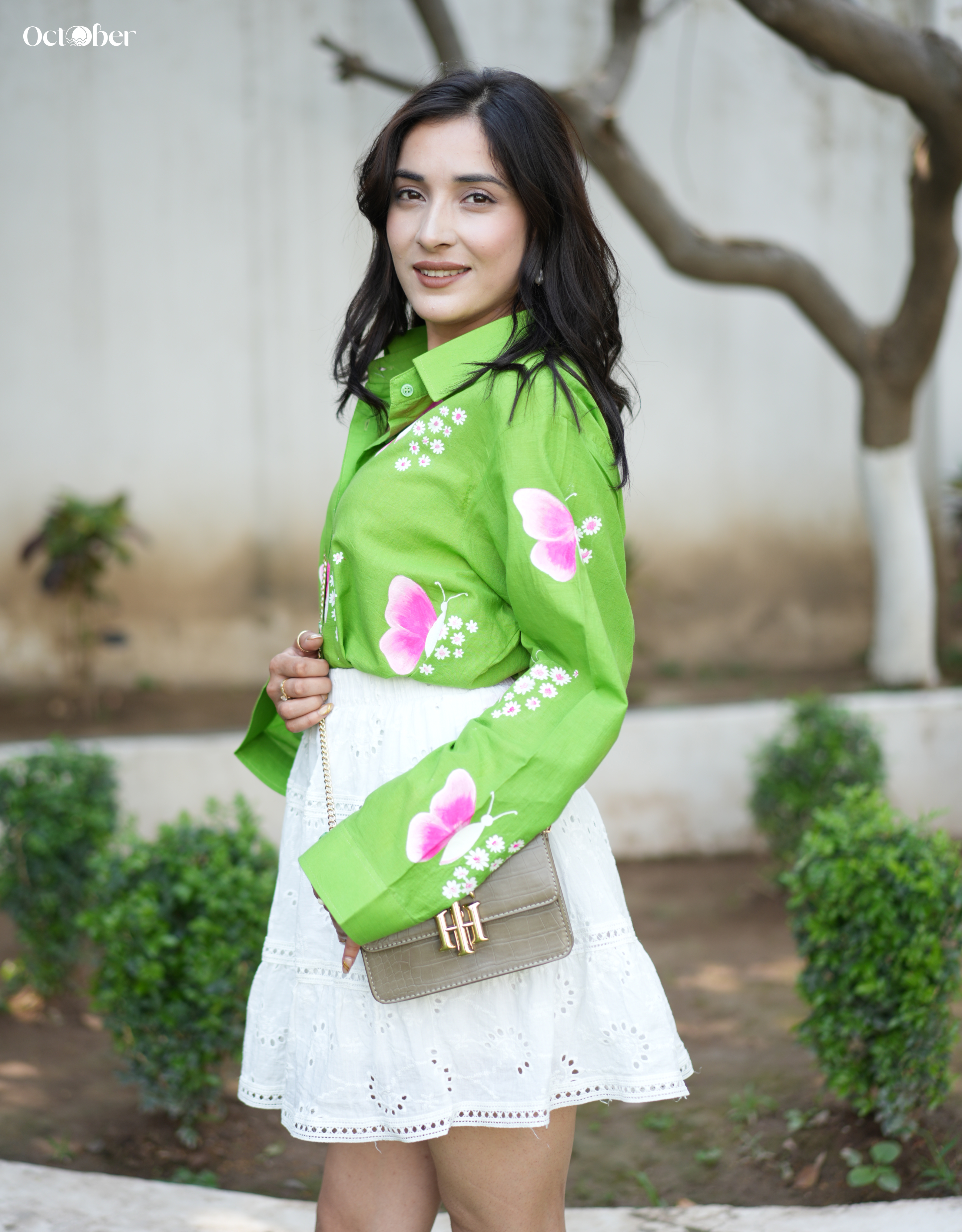 Butterfly Garden Handpainted Cotton Shirt