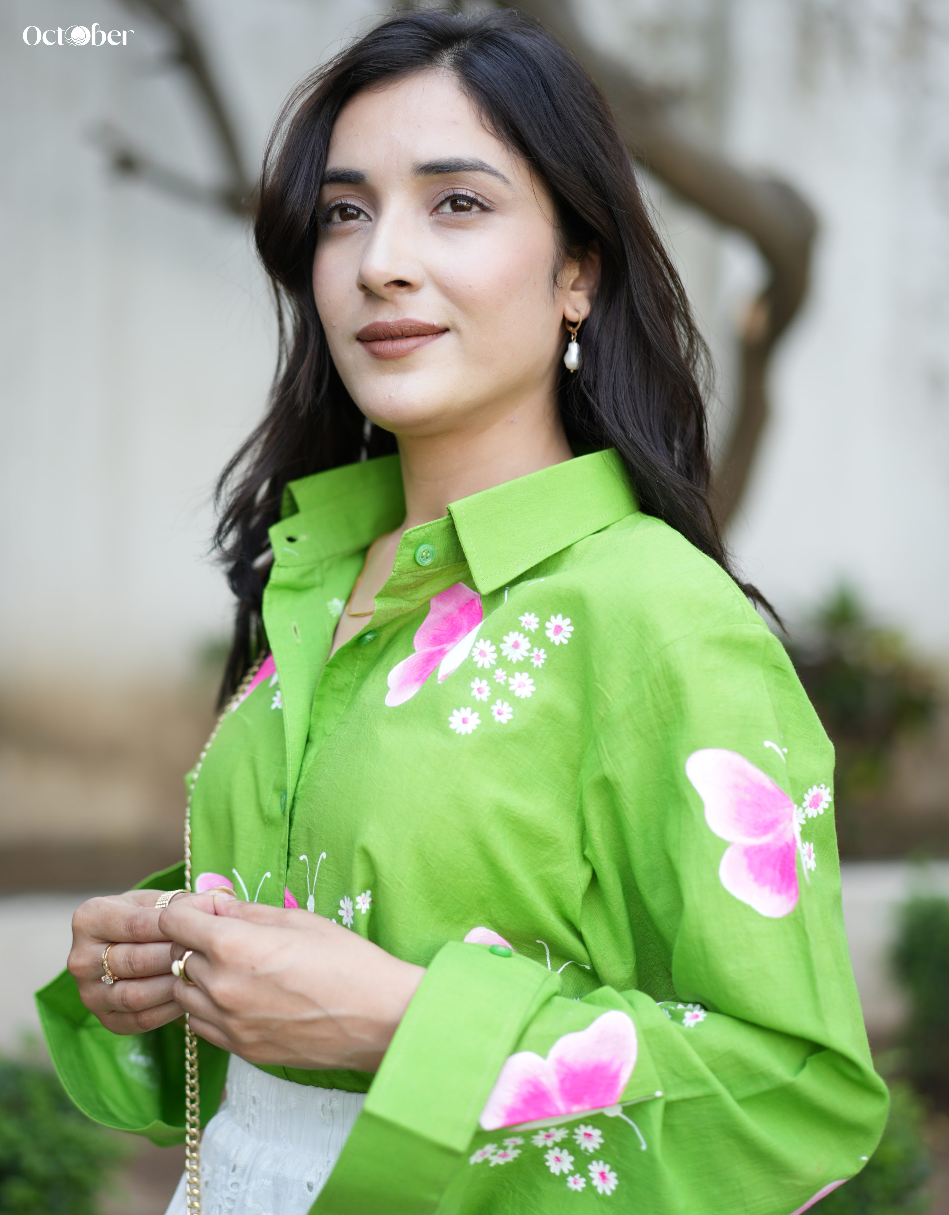 Butterfly Garden Handpainted Cotton Shirt