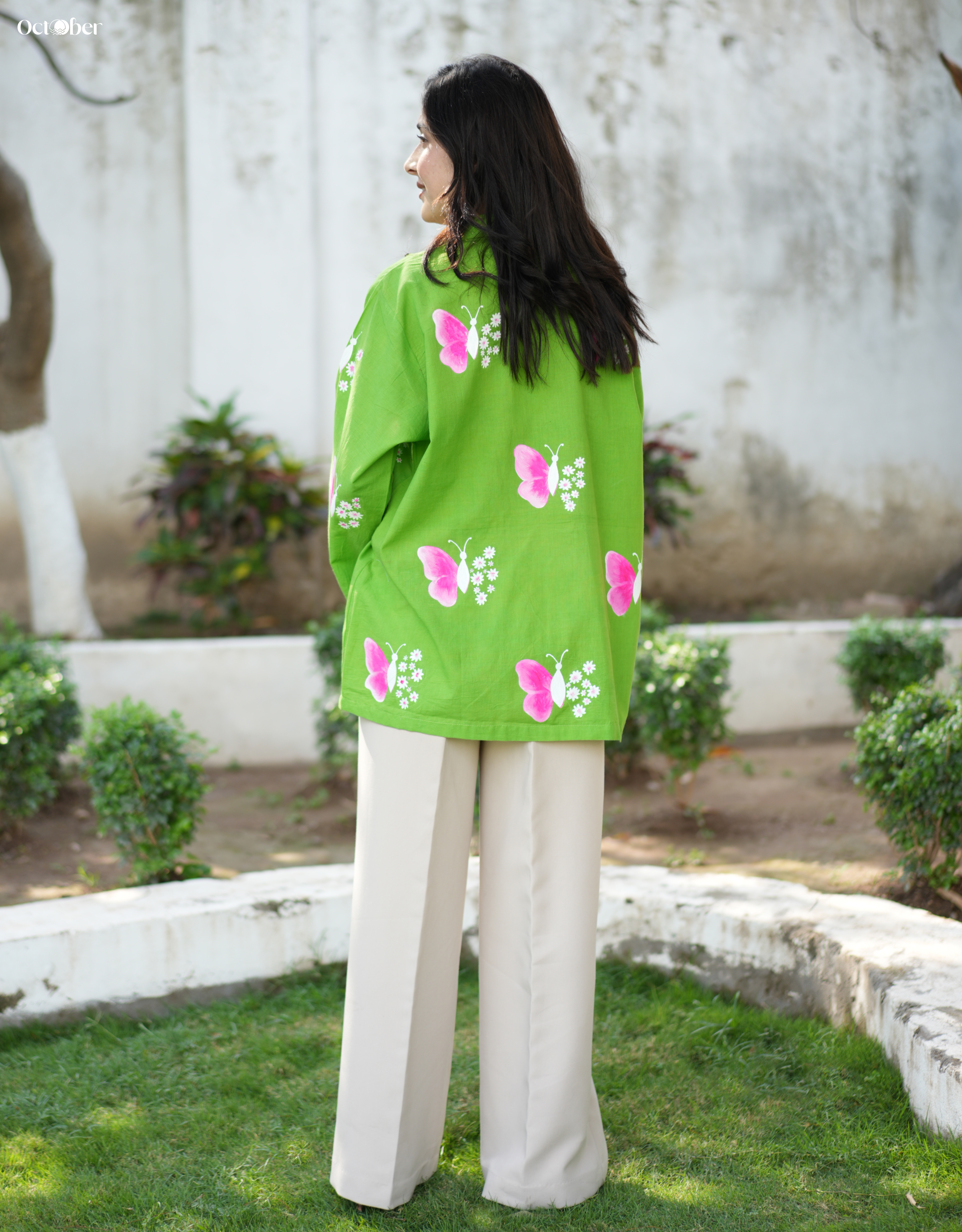 Butterfly Garden Handpainted Cotton Shirt