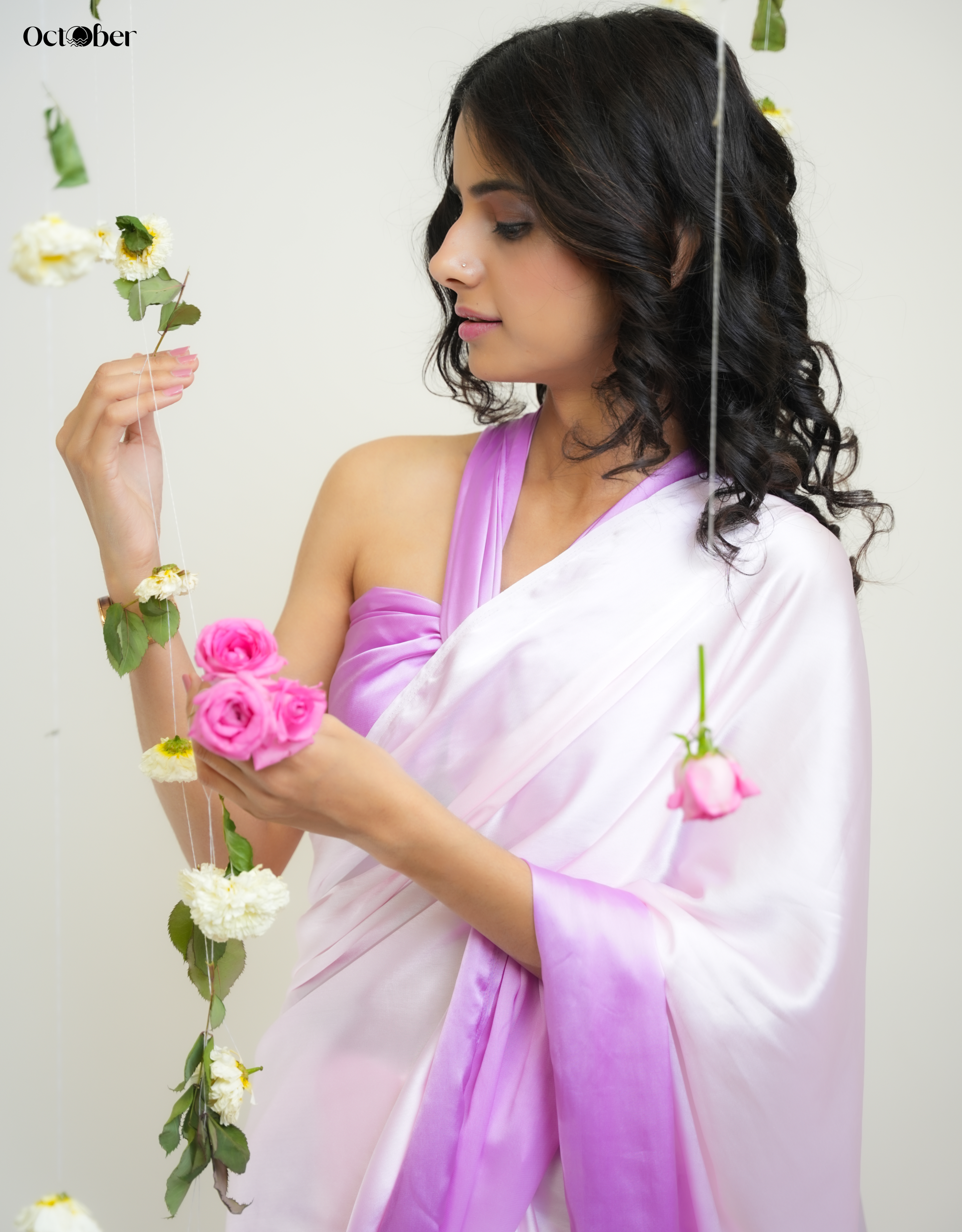 Lilac and Baby Pink Satin Saree - Ombré (Dream in Satin)