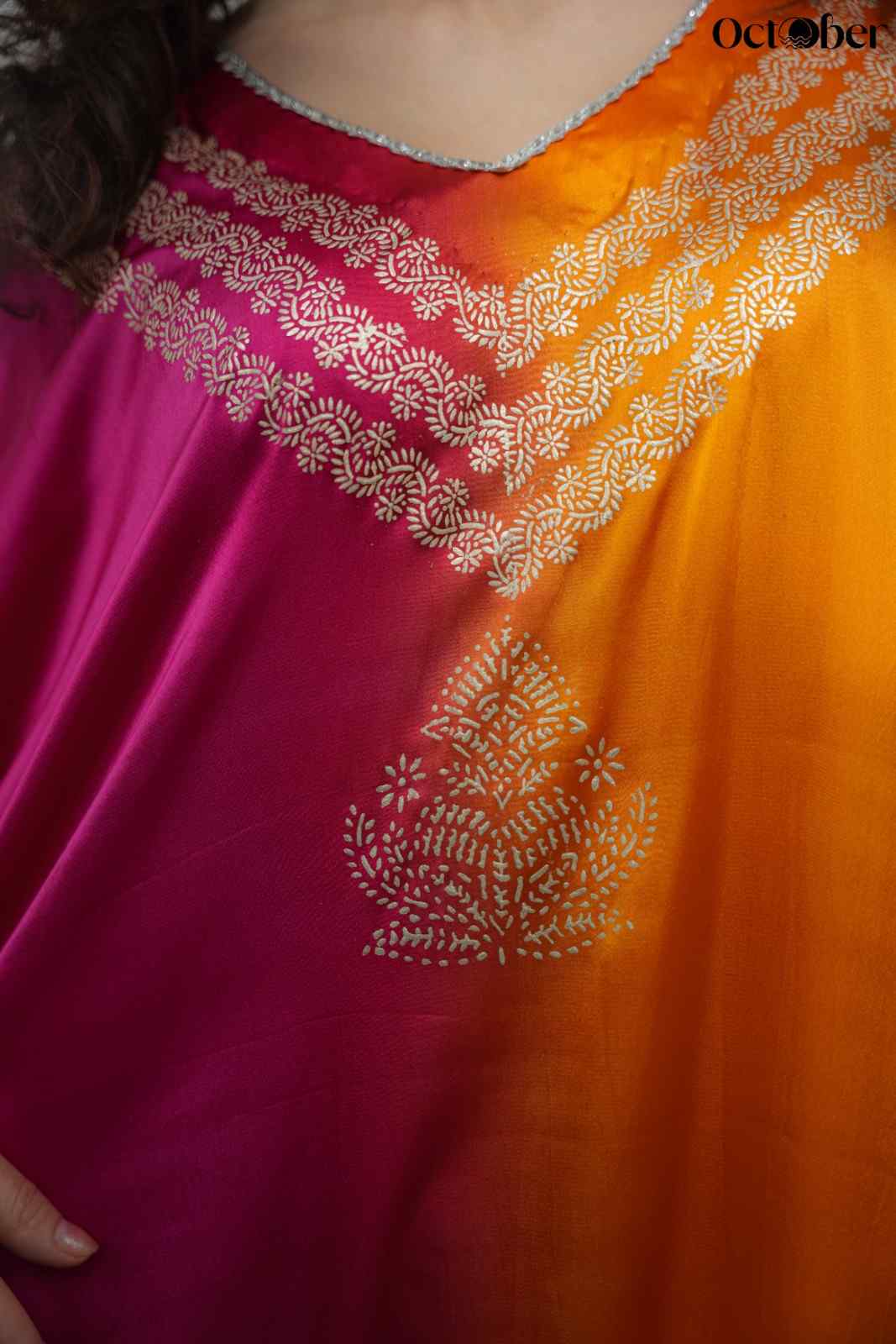 Orange & Magenta Satin Real Silver Kaftan - Hephaestus (The Greek Goddess)