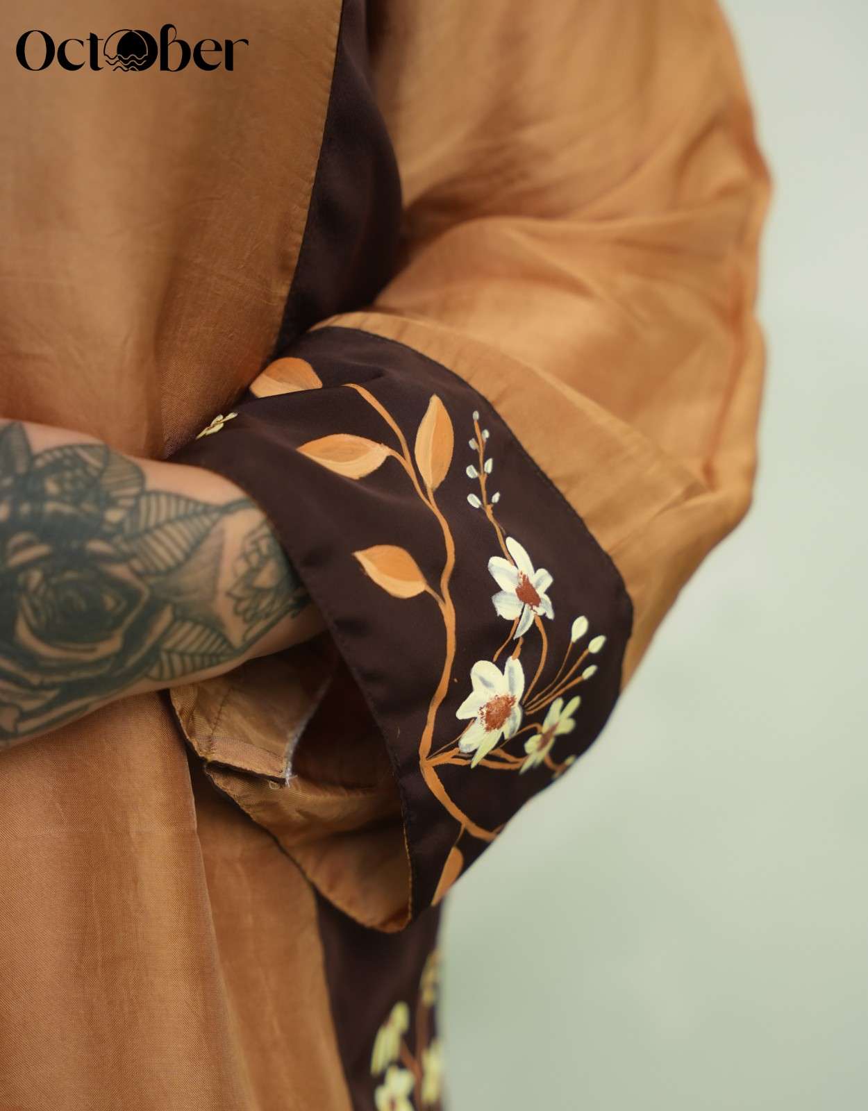 Mocha Brown Silk Handpainted Co-Ord Set