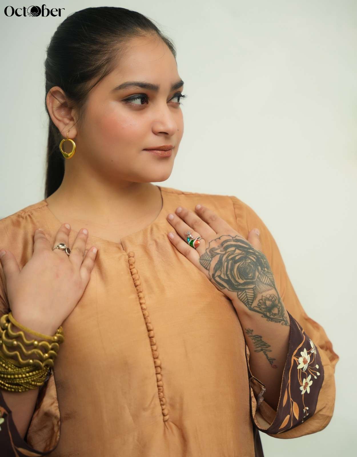 Mocha Brown Silk Handpainted Co-Ord Set