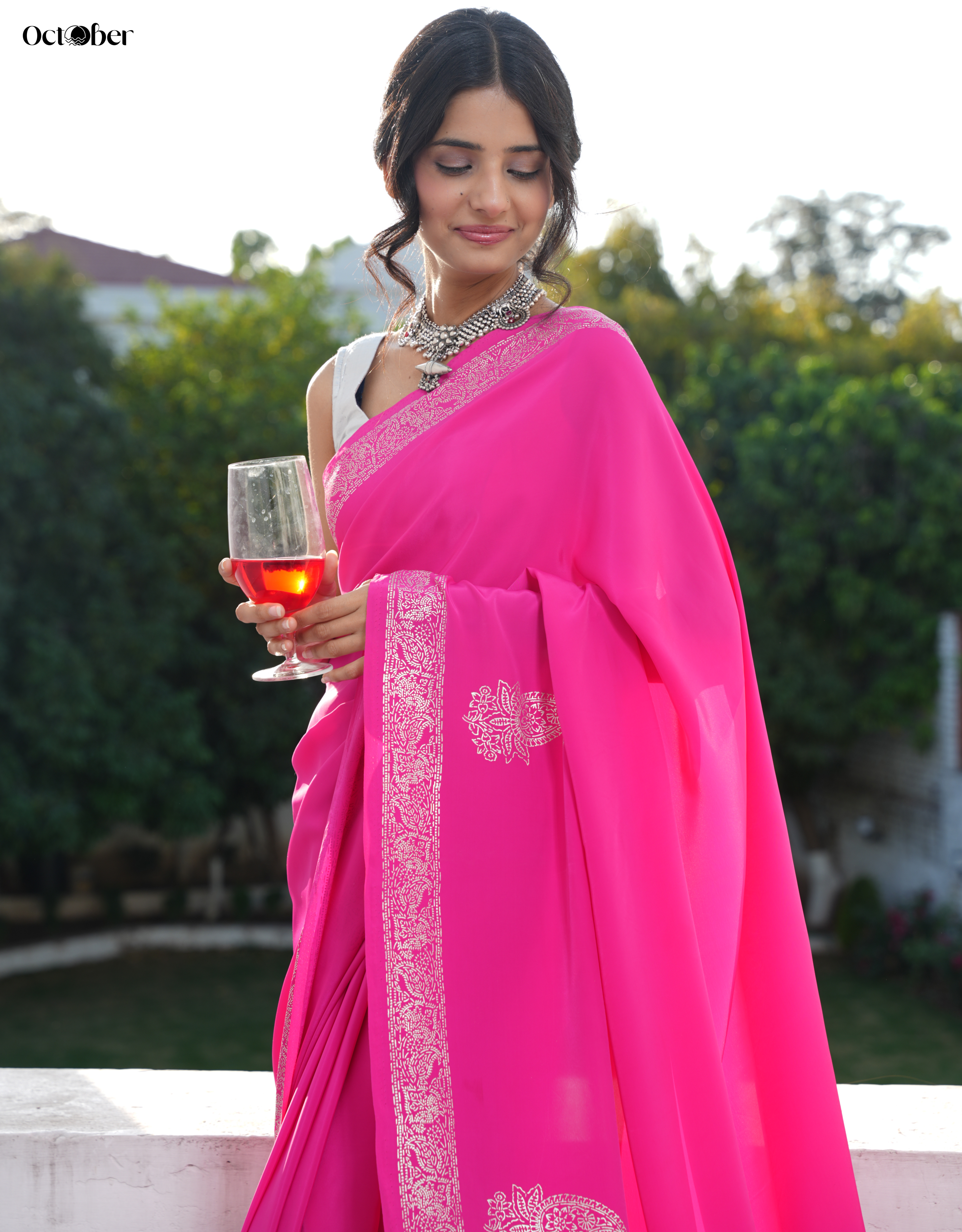 Rose Real Silver Saree in Organic Crepe