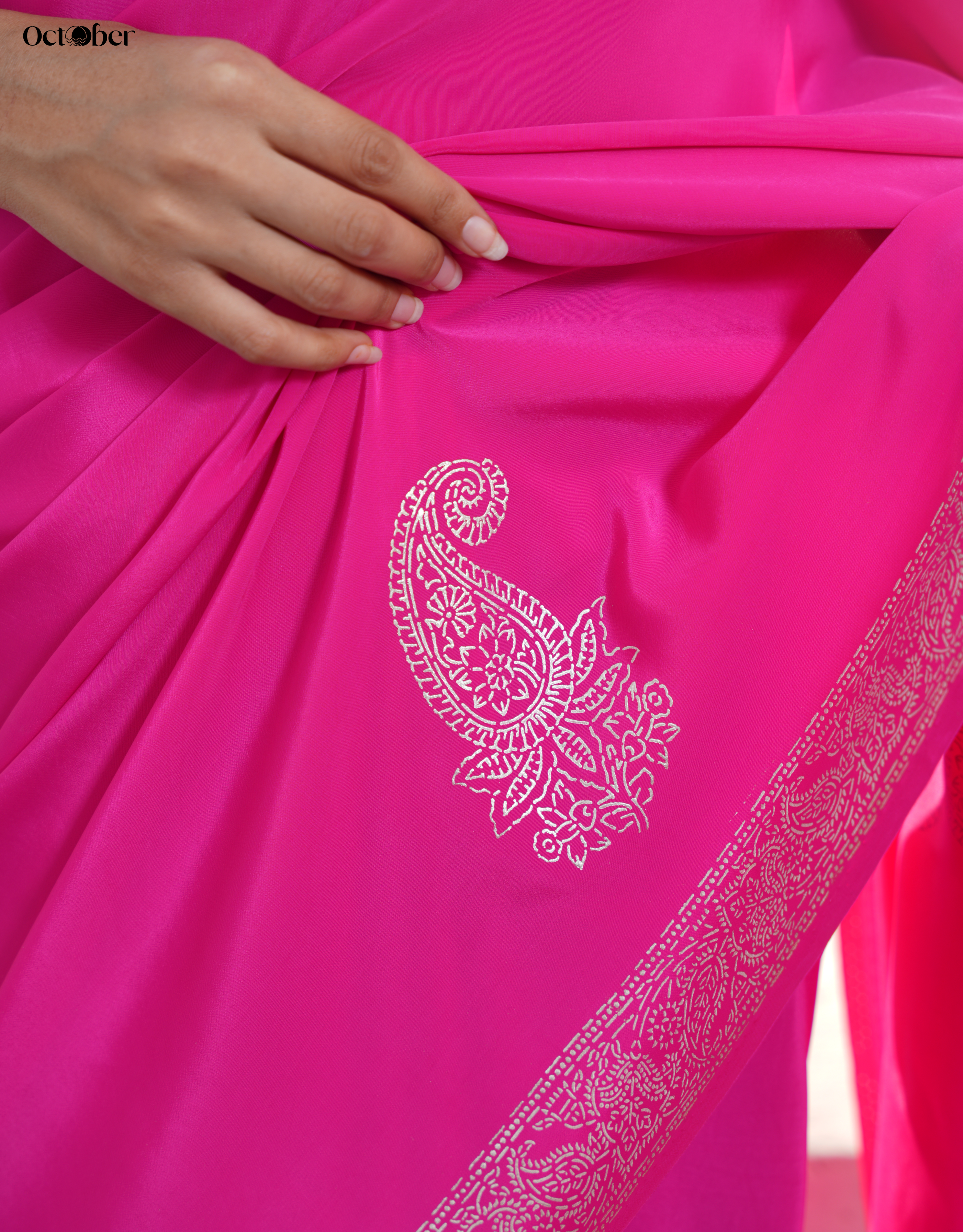 Rose Real Silver Saree in Organic Crepe