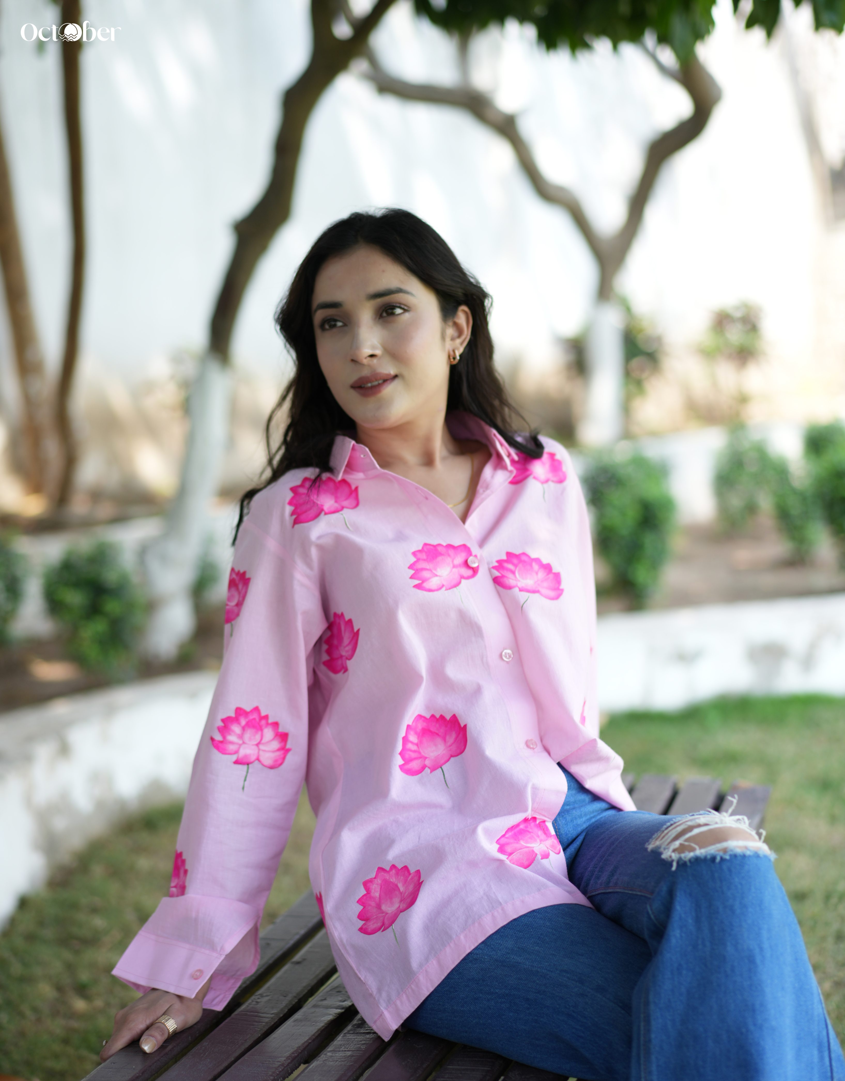Blush Lotus Handpainted Cotton Shirt