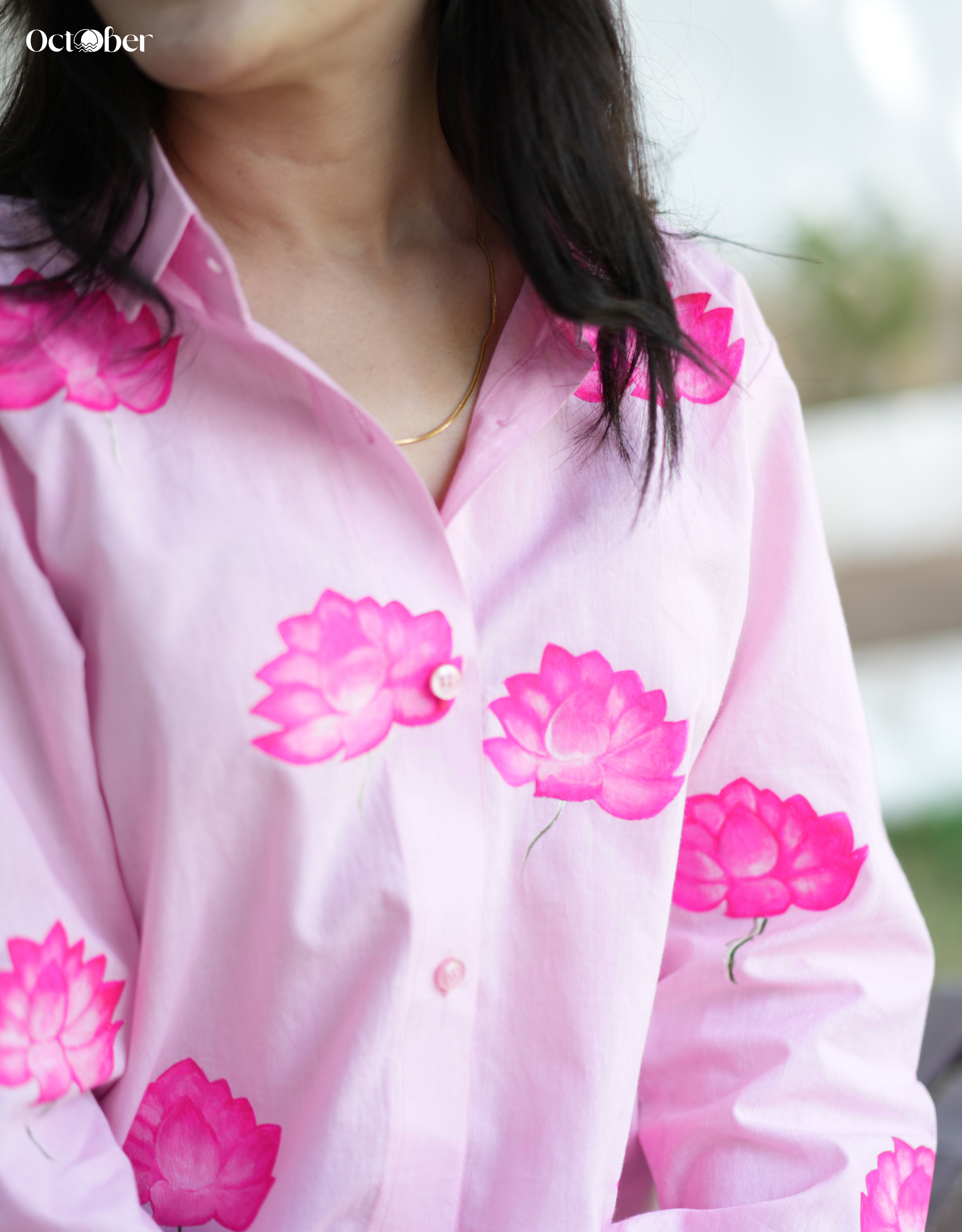Blush Lotus Handpainted Cotton Shirt