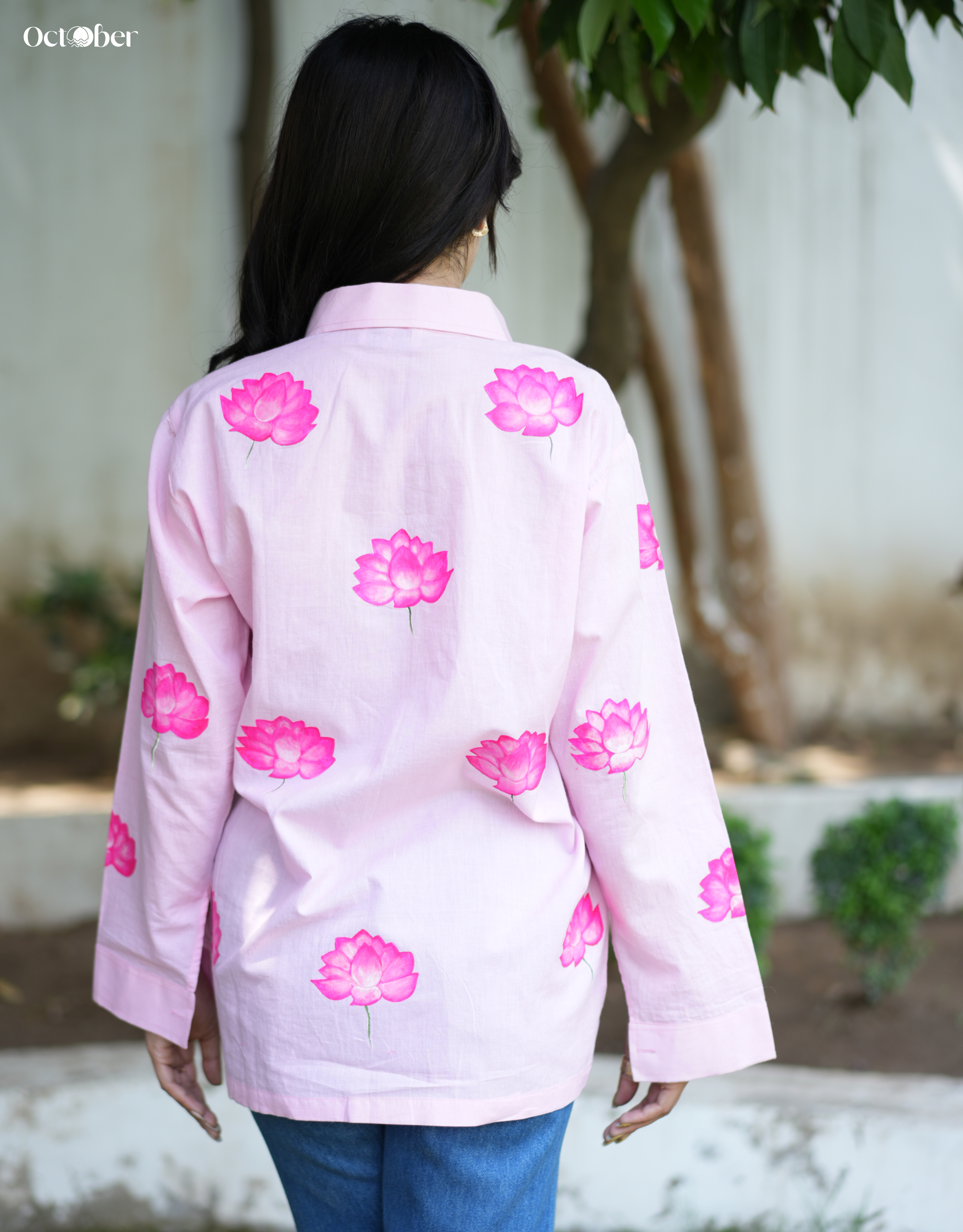 Blush Lotus Handpainted Cotton Shirt