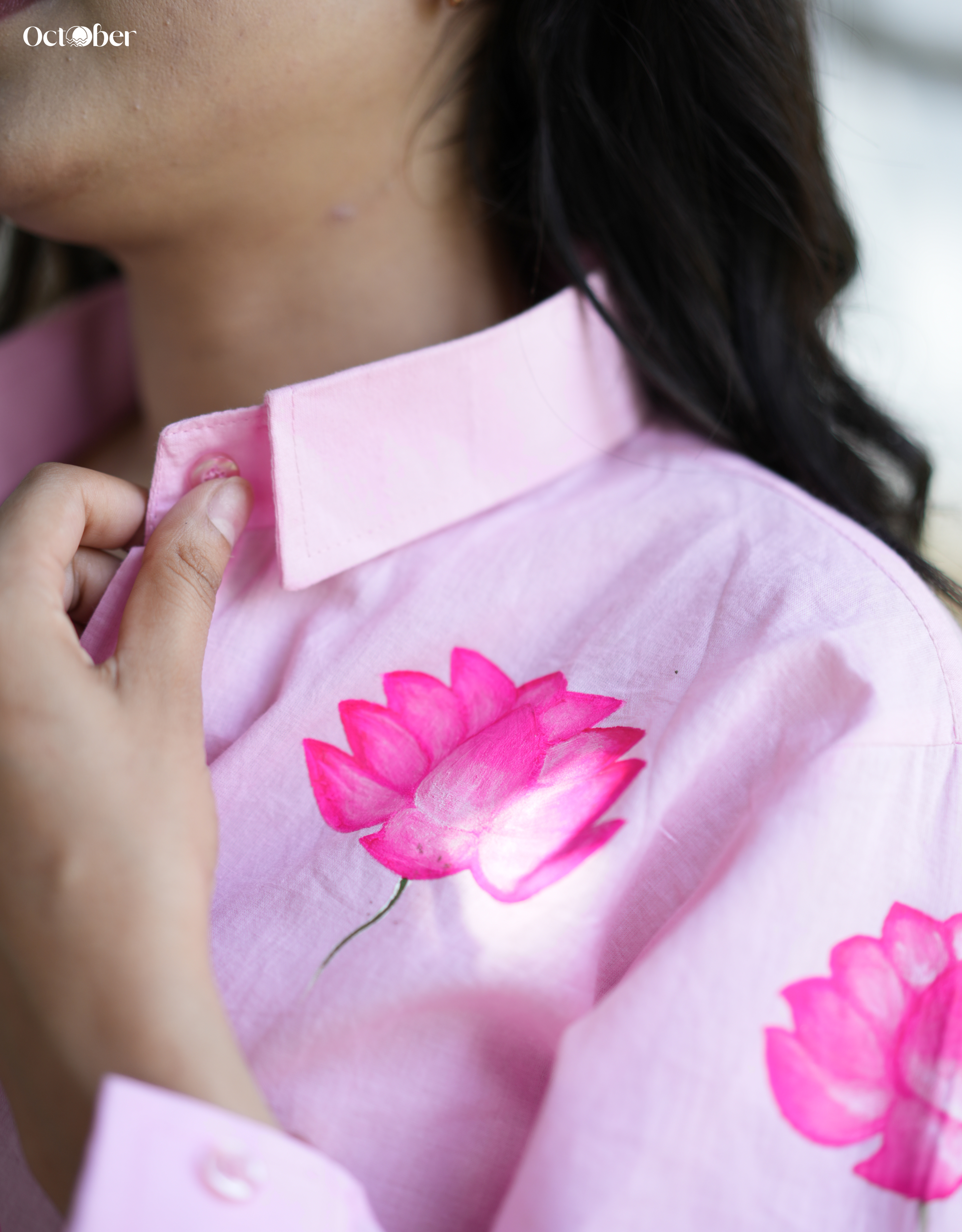 Blush Lotus Handpainted Cotton Shirt
