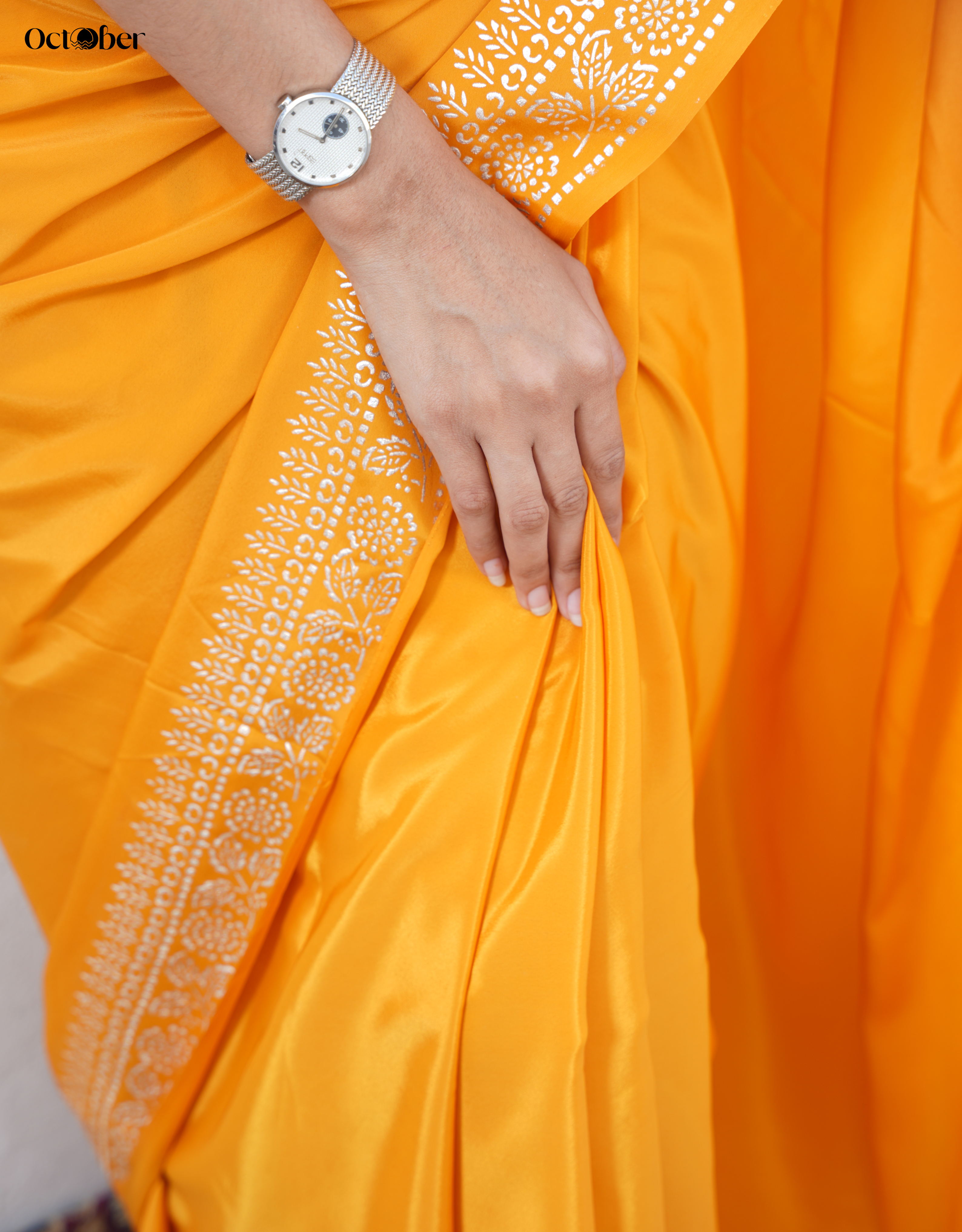 Gold Rush Real Silver Saree in Organic Crepe