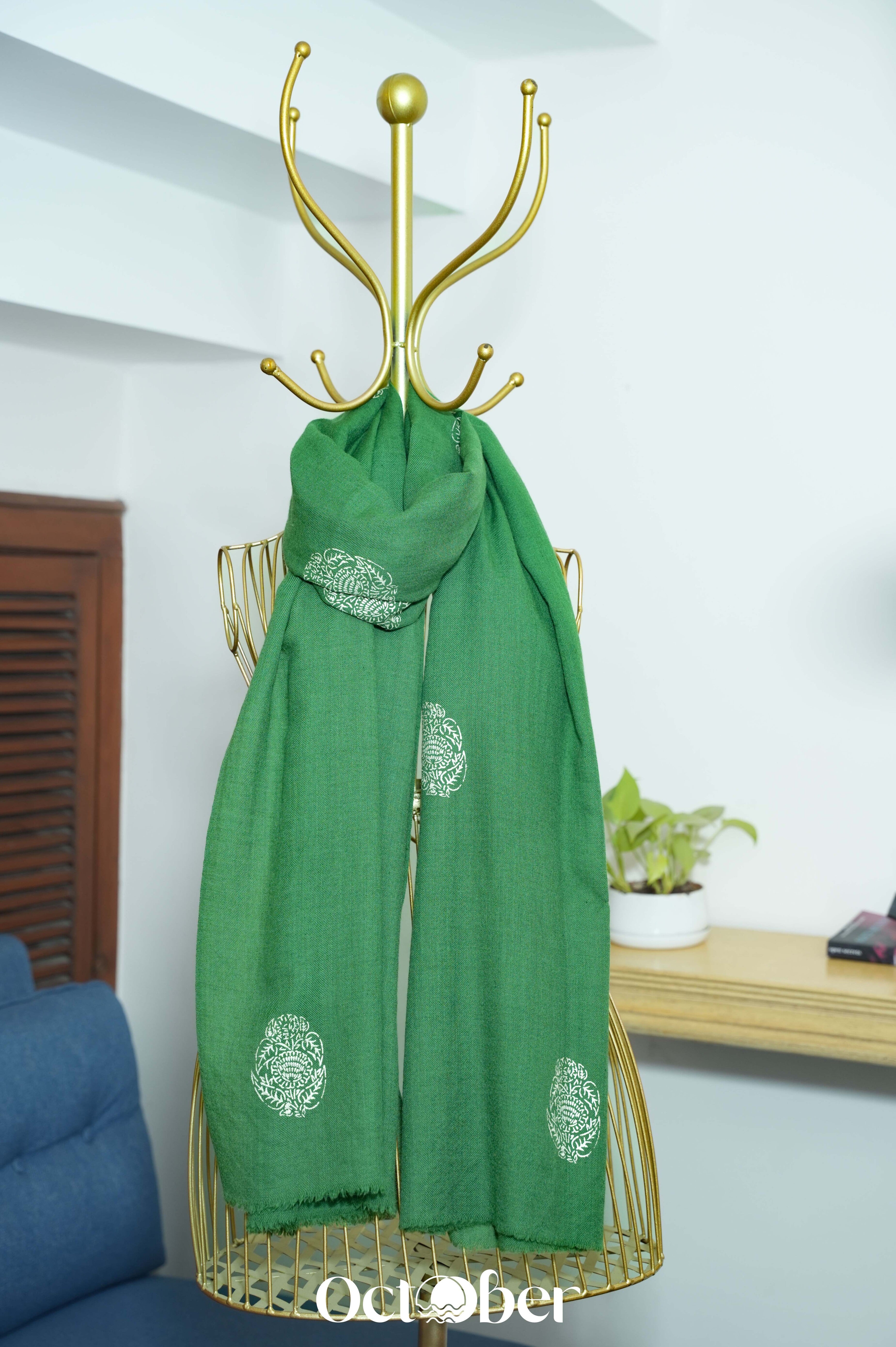 Green Pure Pashmina Chandi Scarf