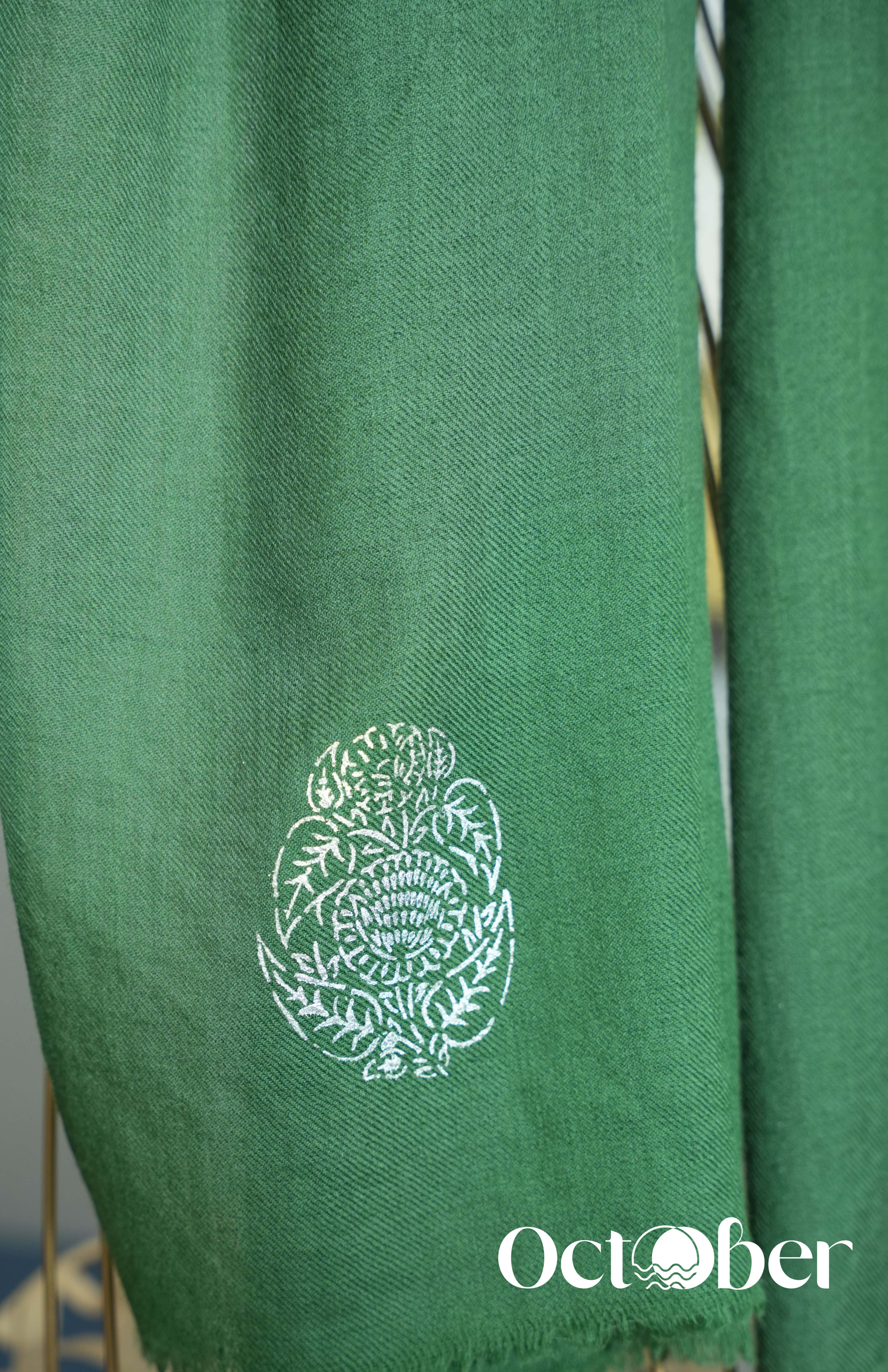 Green Pure Pashmina Chandi Scarf